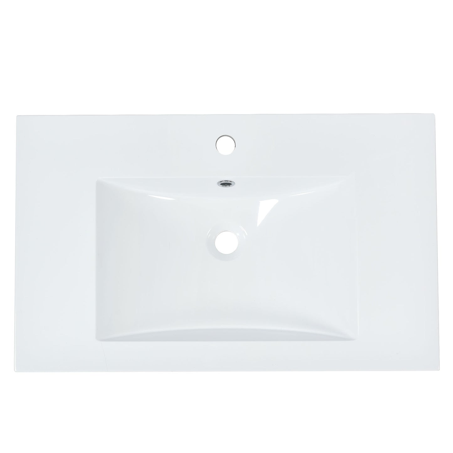 Rectangular white ceramic bathroom sink top with single faucet hole and basin