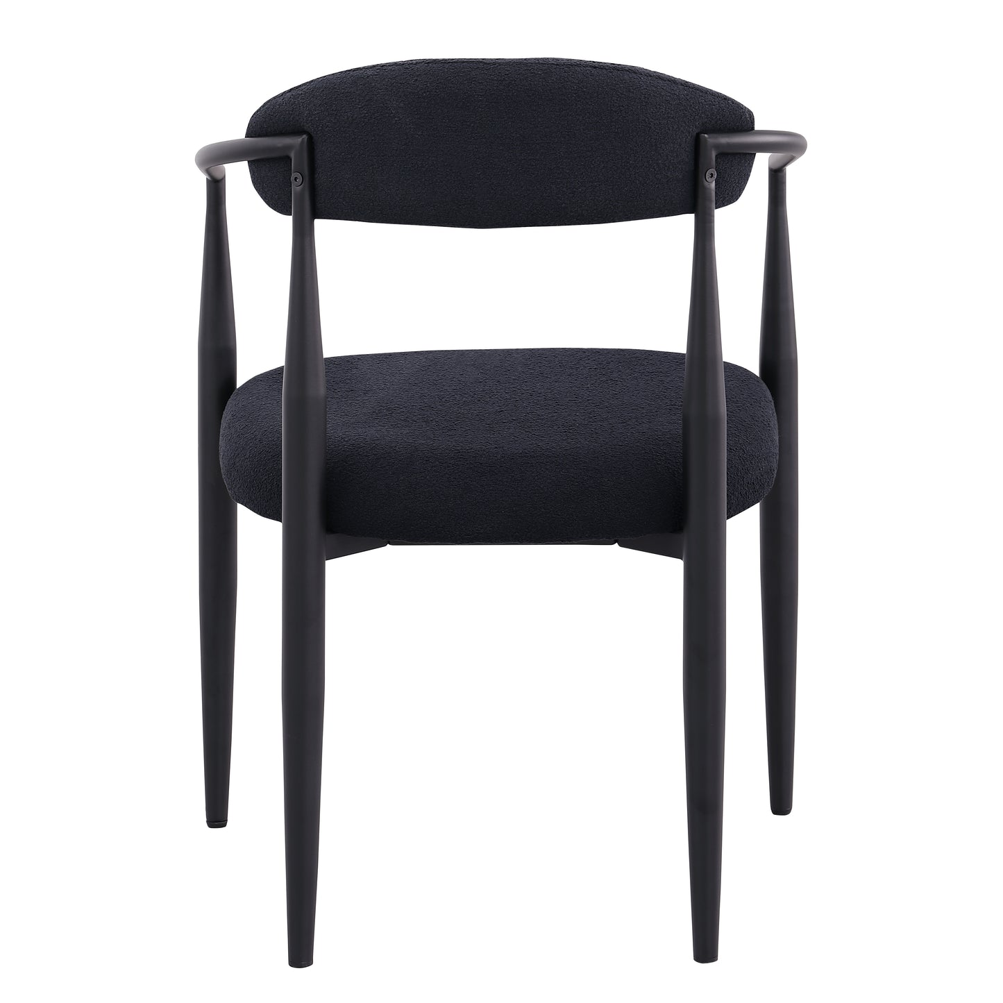 Black upholstered armchair with tapered wooden legs and curved armrests perfect accent chair