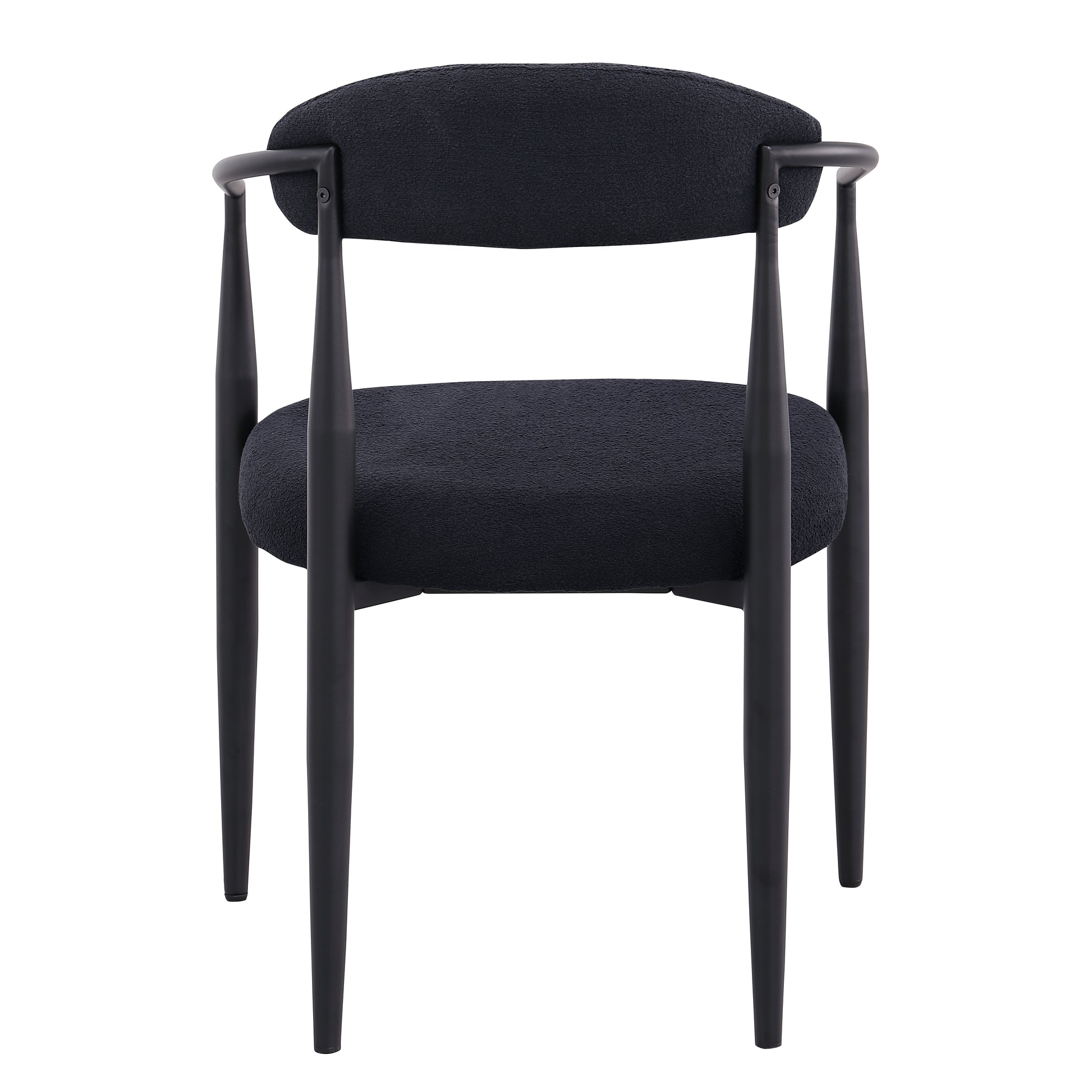 Black upholstered armchair with tapered wooden legs and curved armrests perfect accent chair