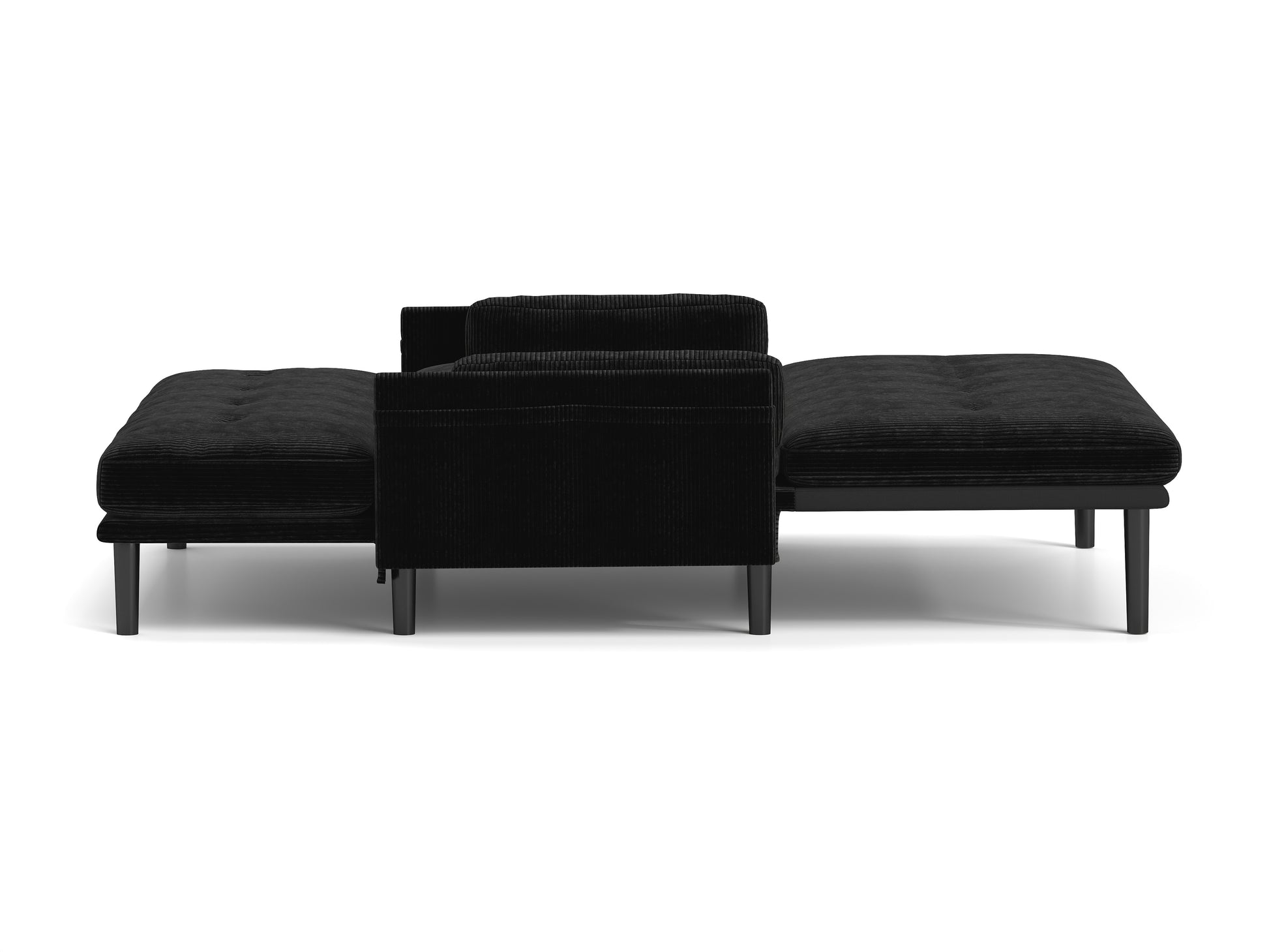 Black corduroy tufted sofa with chaise lounge and modern design