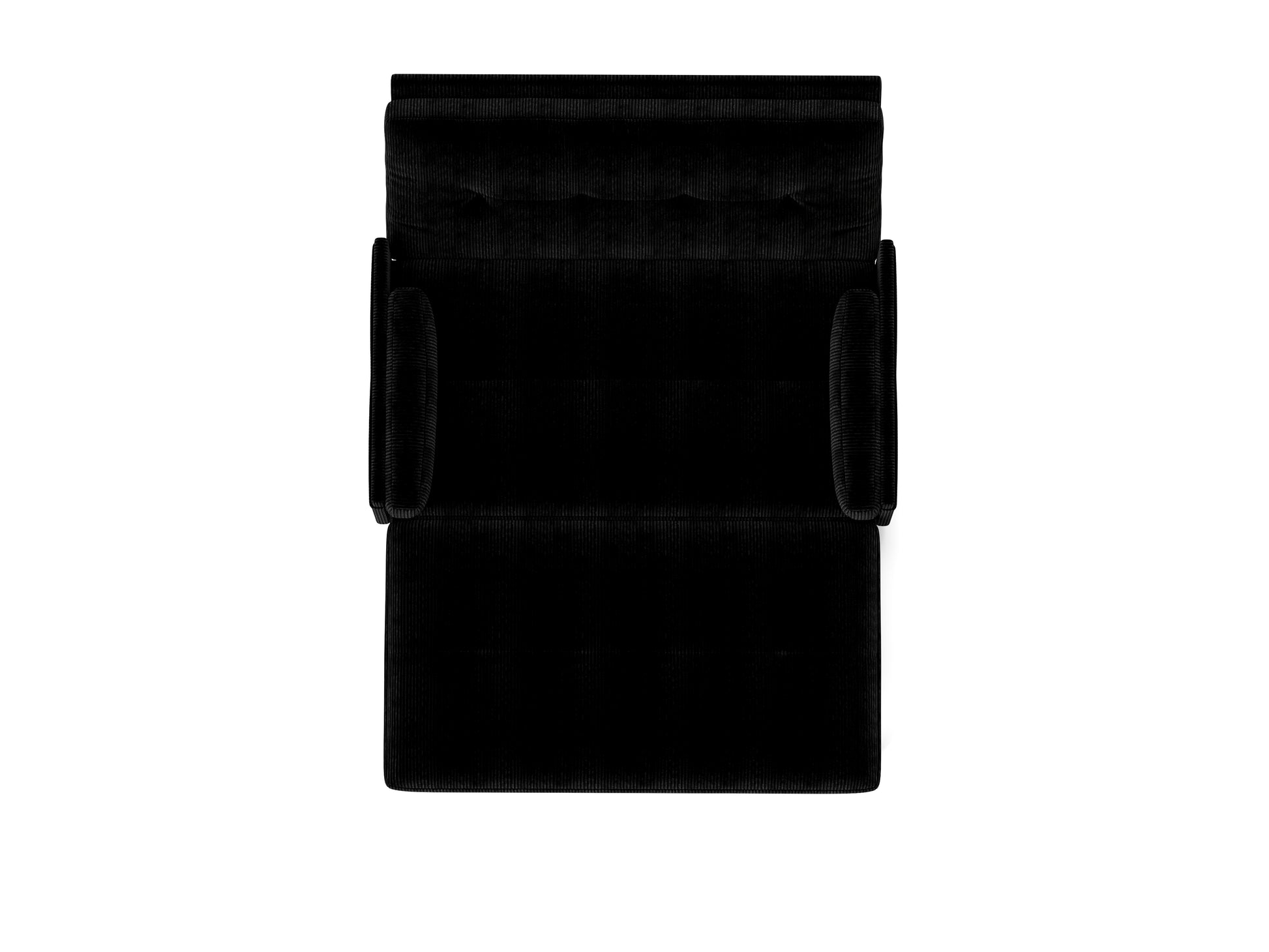 Black corduroy armchair with plush cushioning and rolled arms