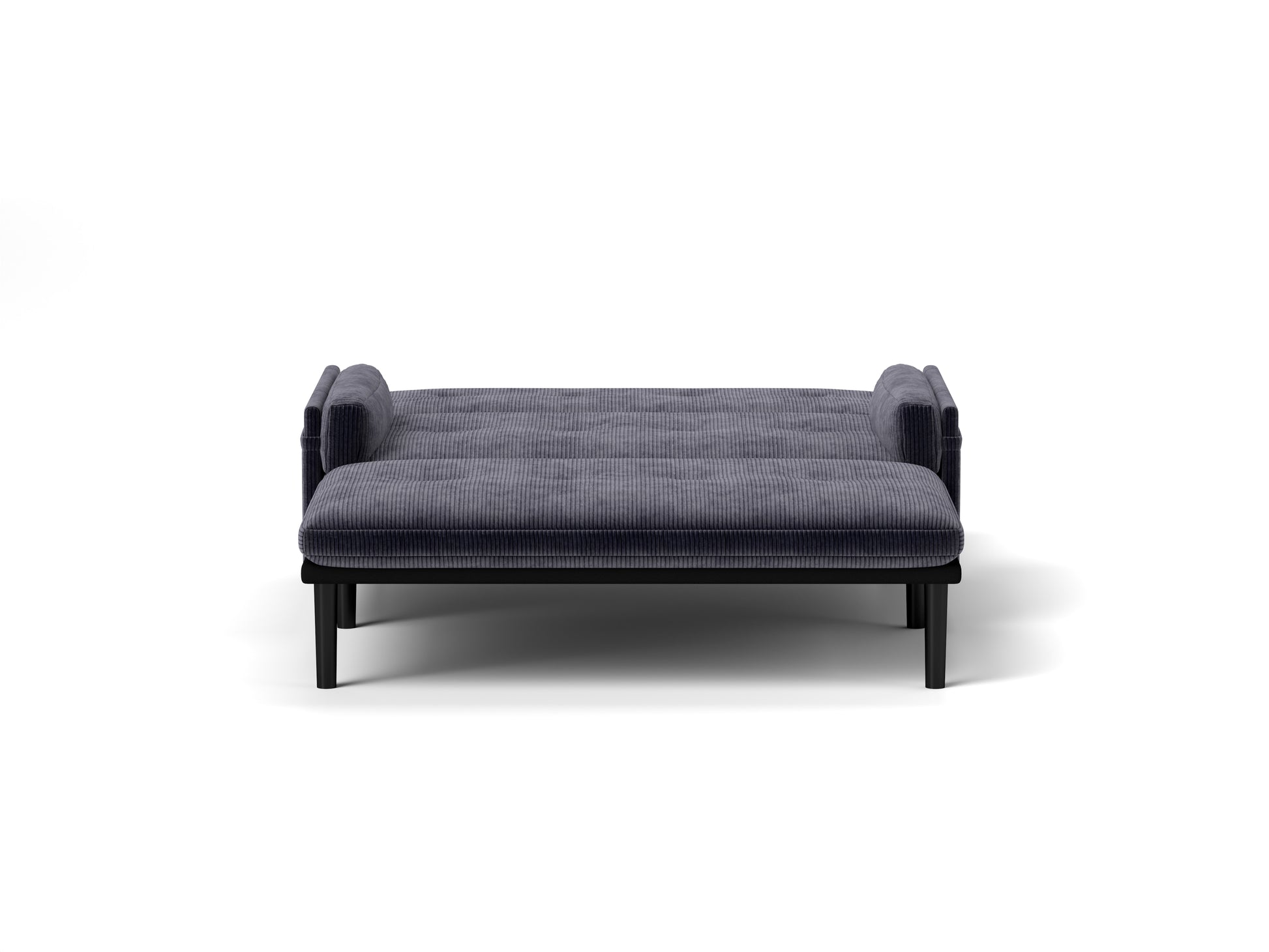 Modern grey corduroy sofa bed with tufted seat and minimal design