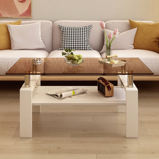 Modern white coffee table with smoked glass top ideal for living rooms