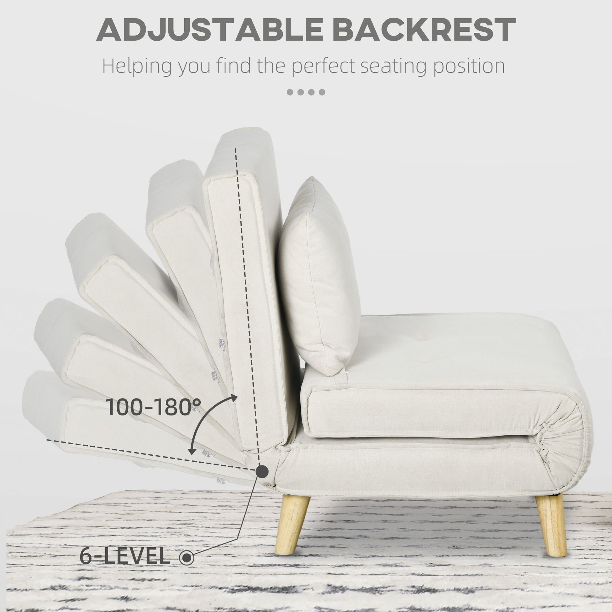 Cream sofa with level adjustable backrest for personalized comfort