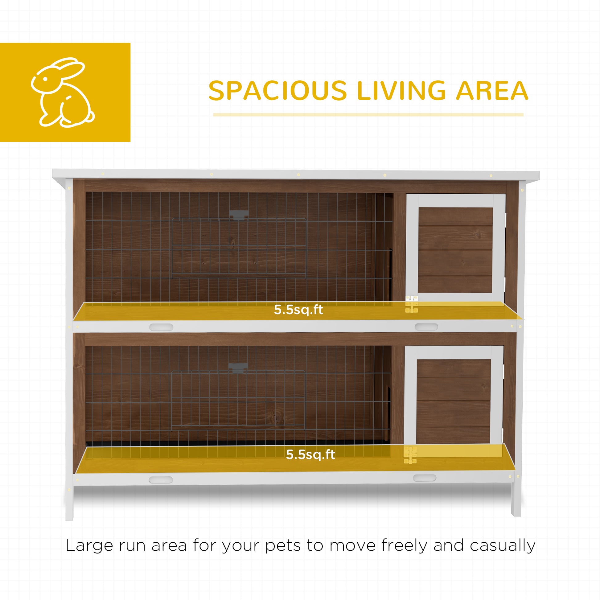 Twotier wooden rabbit hutch with spacious wire mesh enclosures and nesting boxes