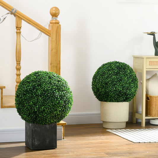Large artificial boxwood topiary sphere in a dark textured cube planter for modern home decor