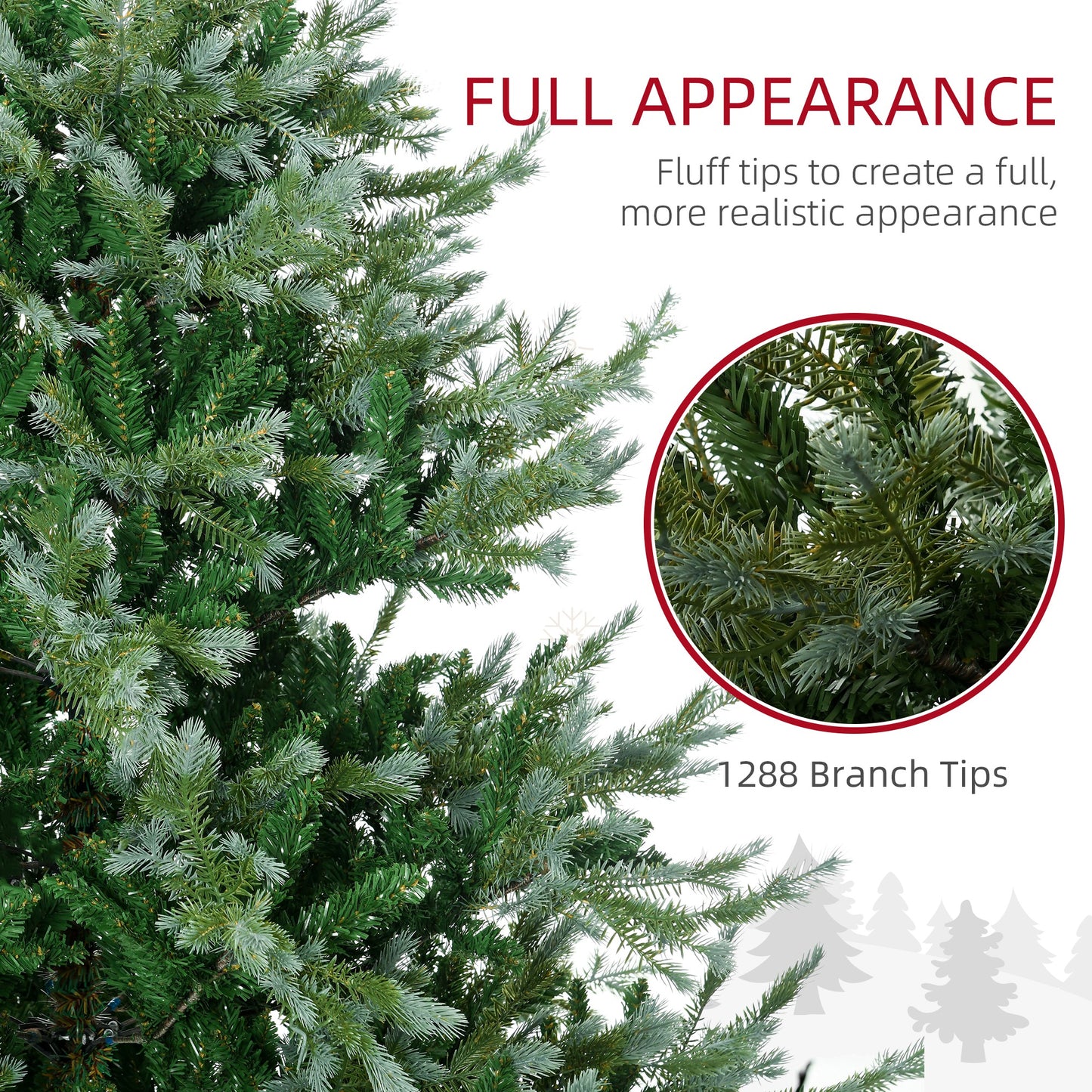 Closeup of lush artificial Christmas tree branches with realistic green and frosted blue needles