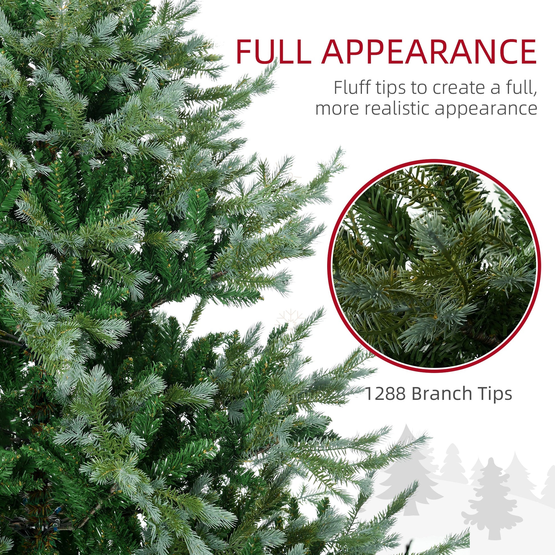 Closeup of lush artificial Christmas tree branches with realistic green and frosted blue needles