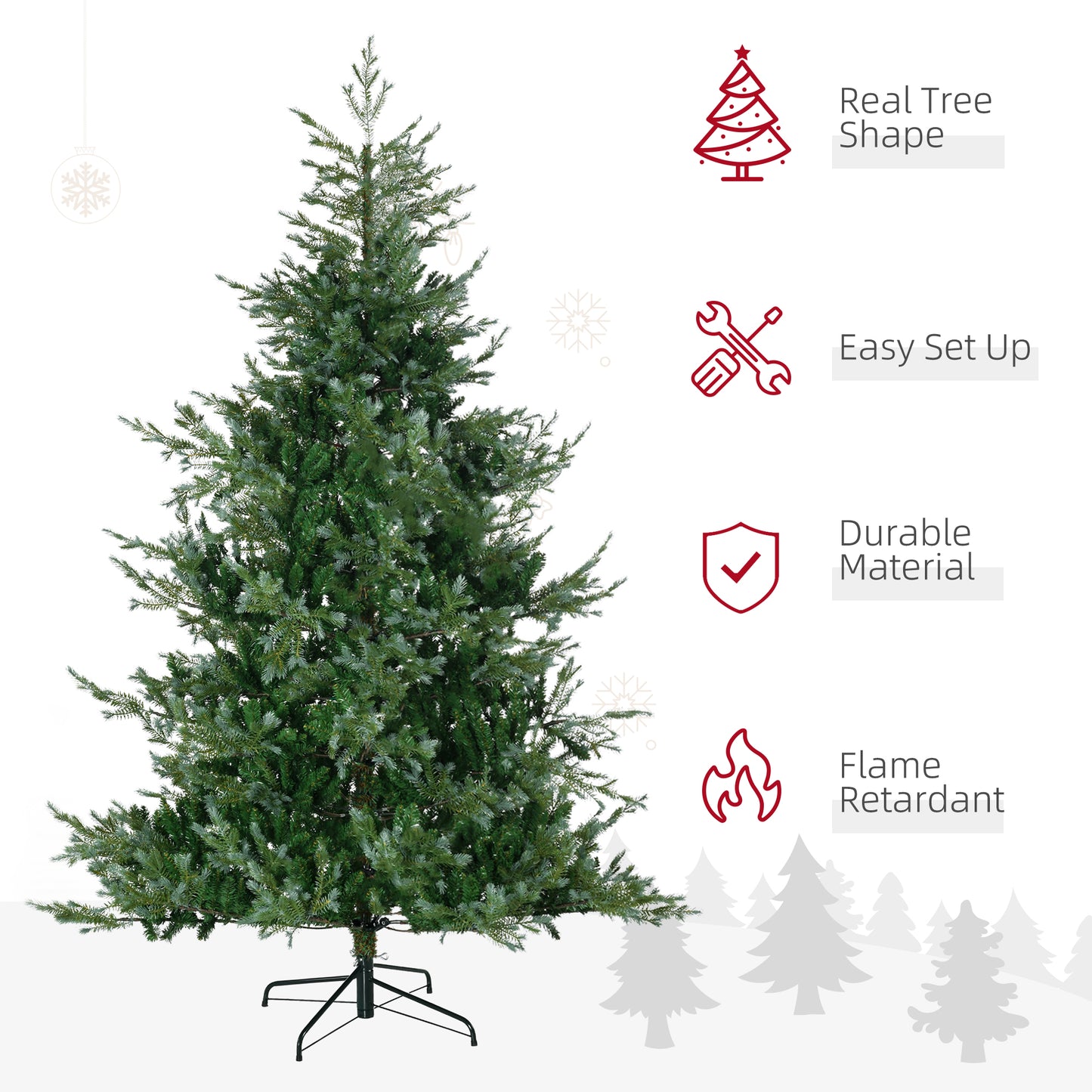 Full artificial Christmas tree with realistic green branches and sturdy metal stand