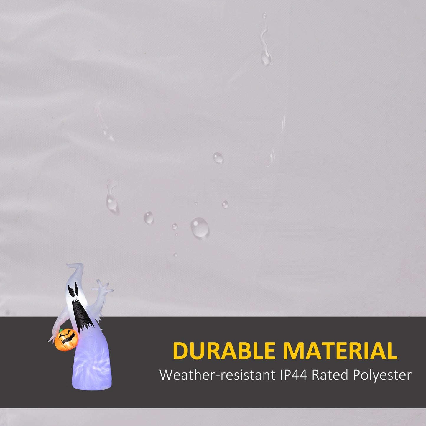 White polyester fabric with water droplets suitable for durable outdoor decor