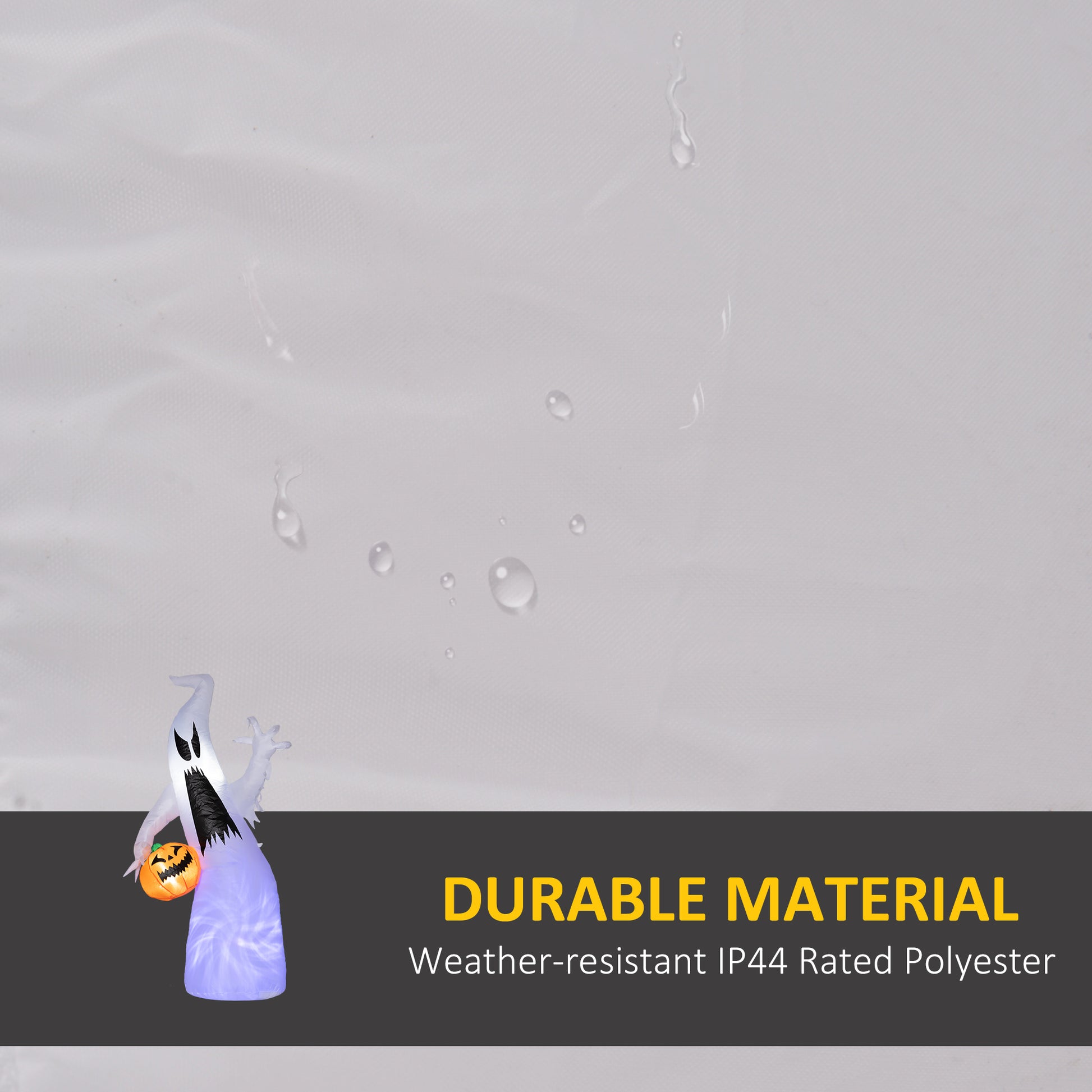 White polyester fabric with water droplets suitable for durable outdoor decor
