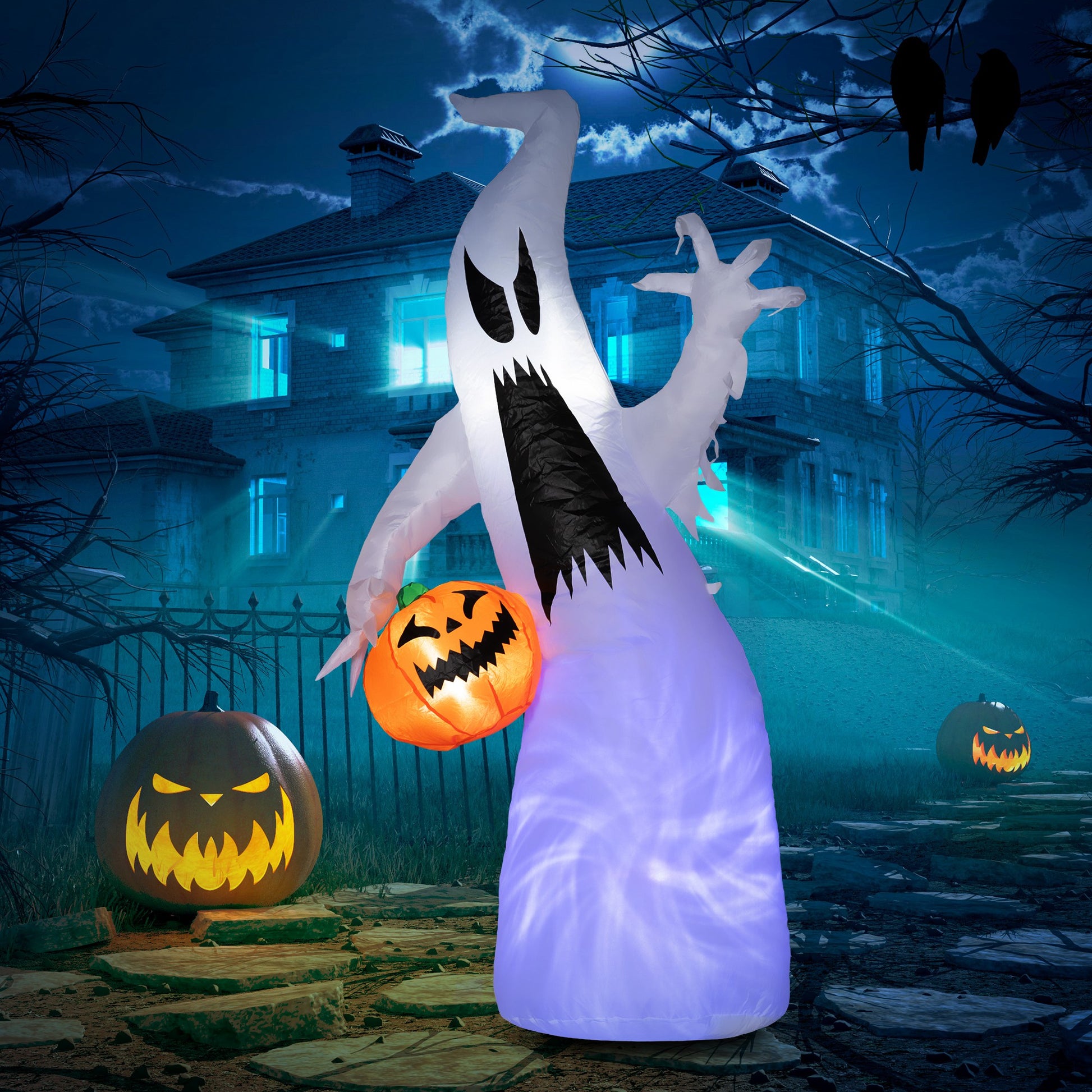 Large inflatable ghost with jackolantern perfect for Halloween yard decor