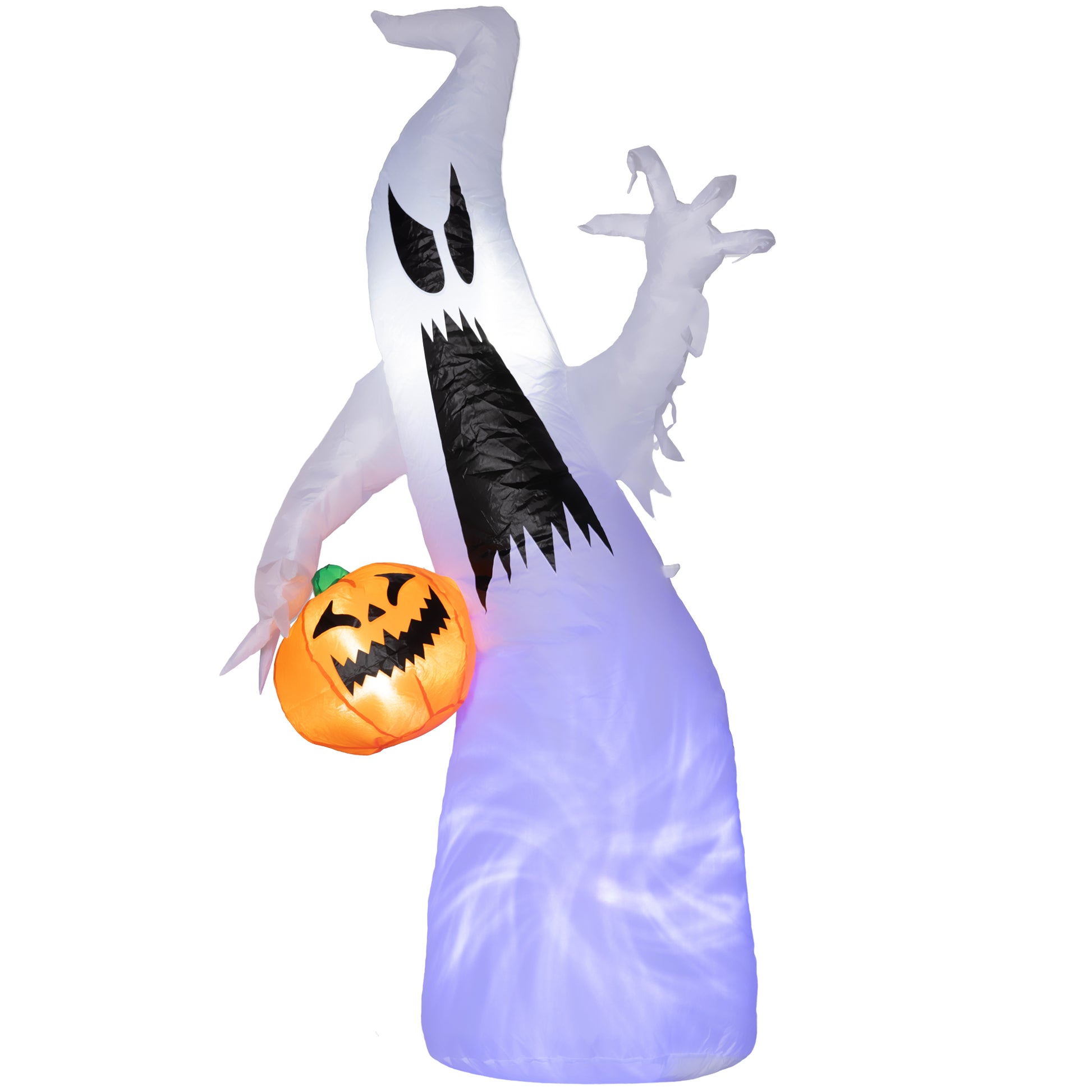Inflatable ghost decoration holding a jackolantern perfect for Halloween parties