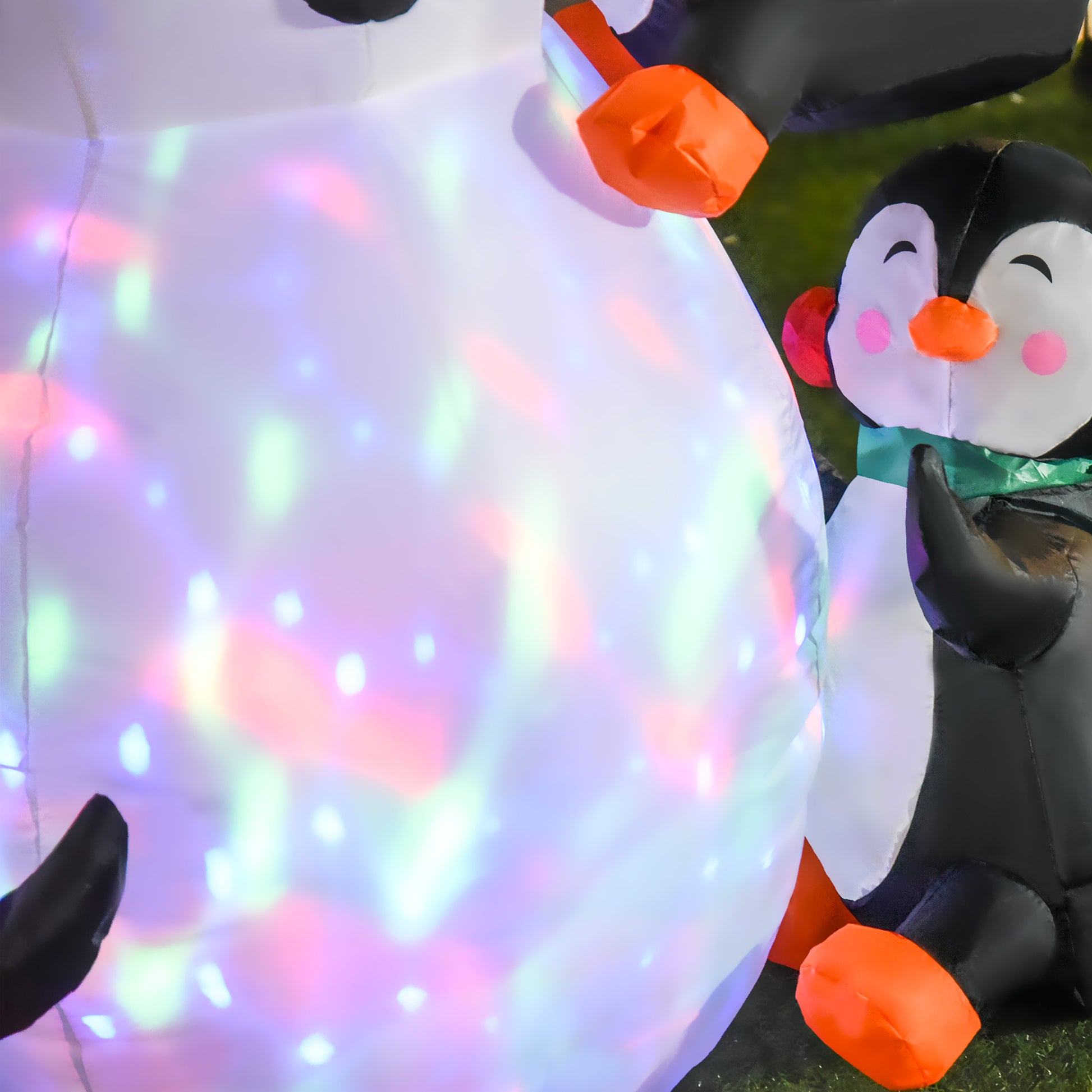 Large inflatable penguin with internal multicolored LED lights perfect for holiday decor