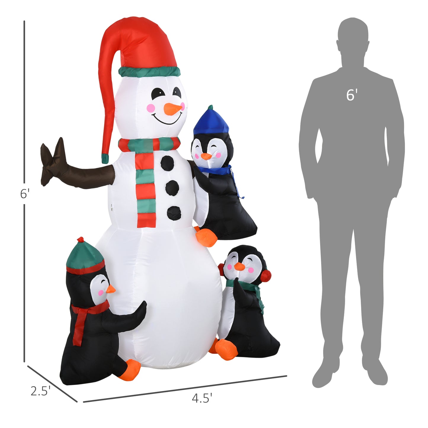 ft inflatable snowman with three penguins perfect for festive holiday decor