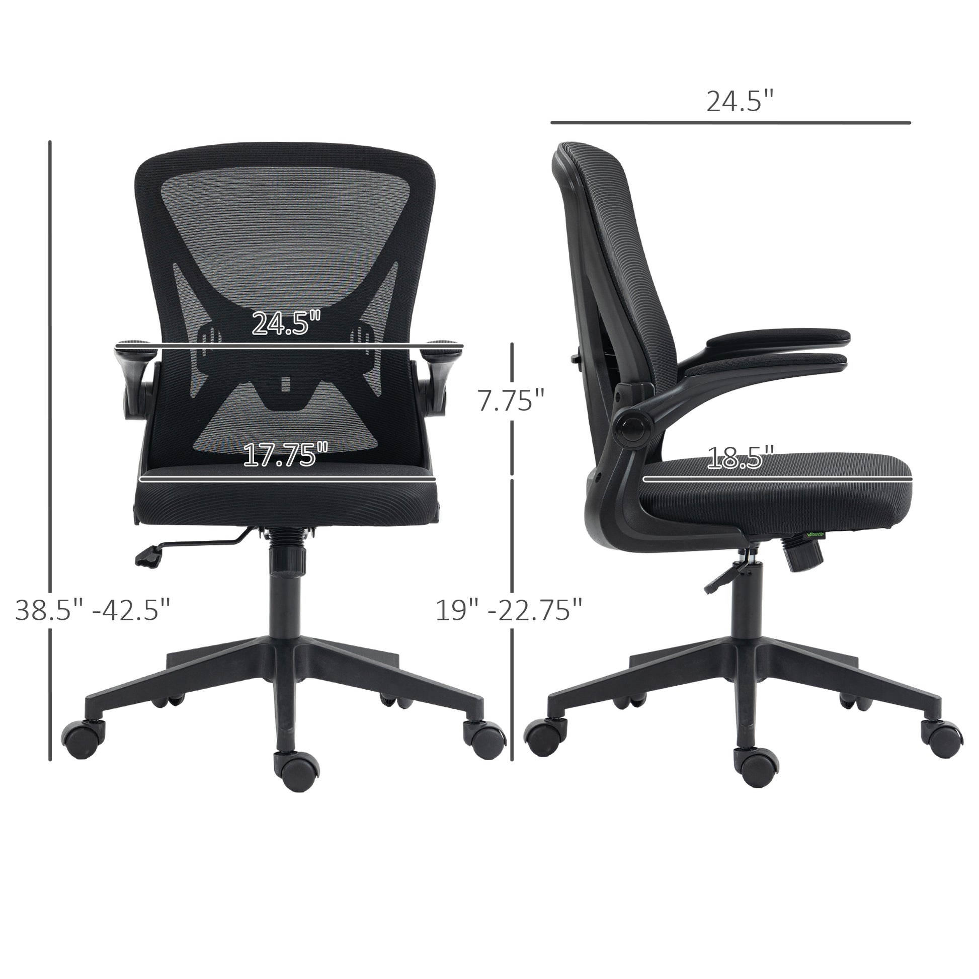 Black mesh office chair with adjustable arms and wheeled base Ideal for home or office use