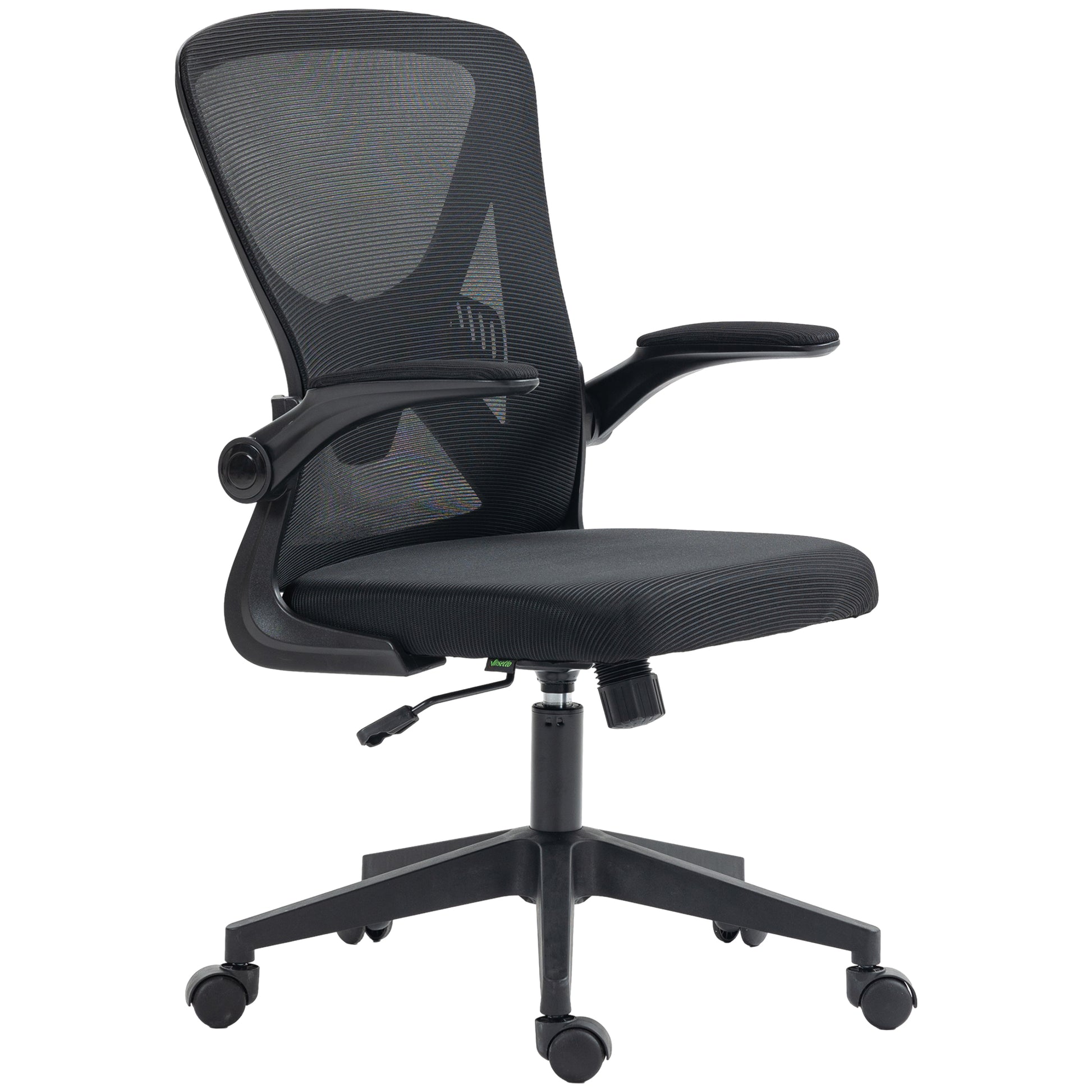 Black mesh ergonomic office chair with adjustable armrests and lumbar support