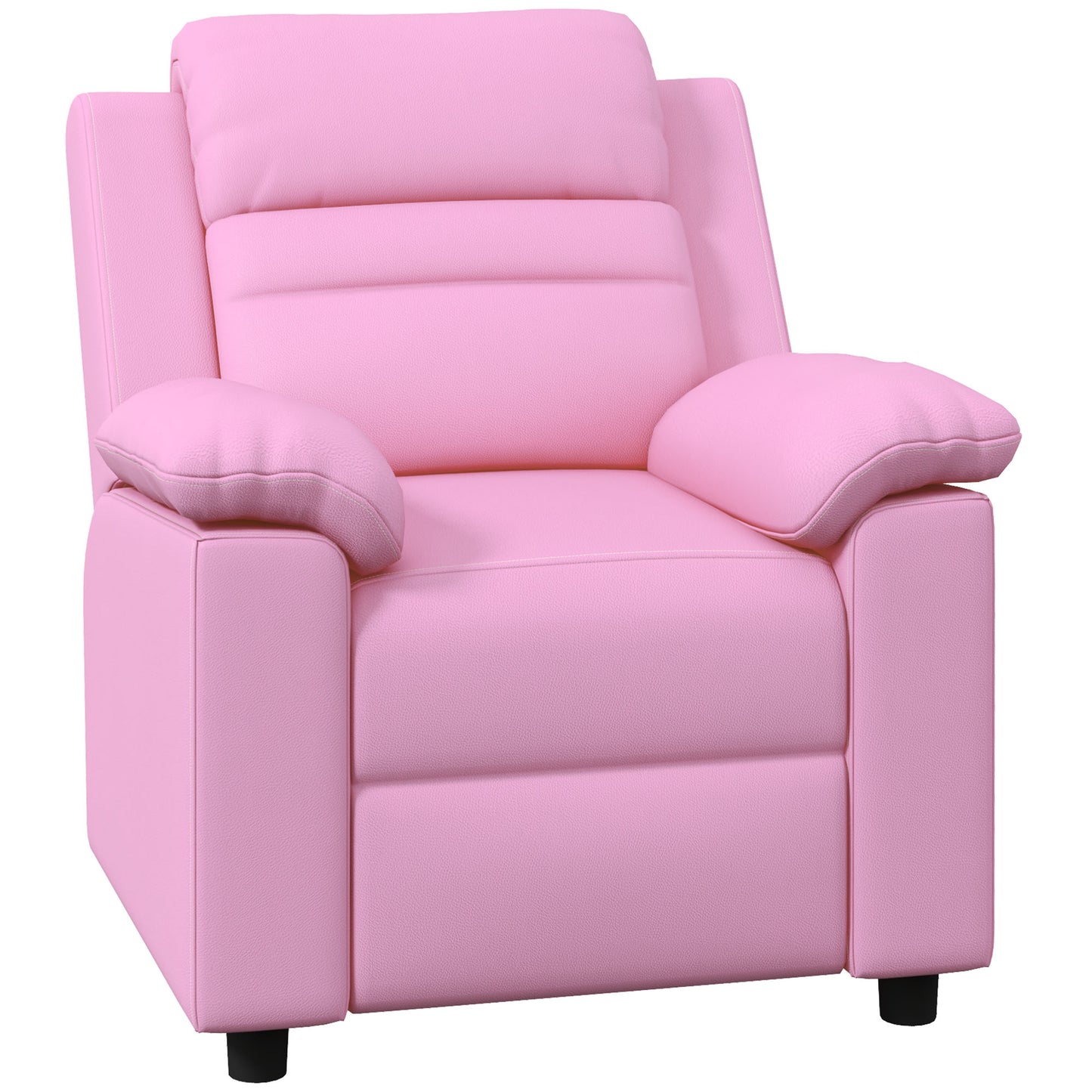Pink plush recliner chair with padded armrests and headrest perfect for home theater