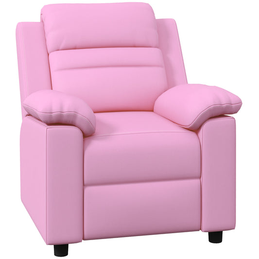 Pink plush recliner chair with padded armrests and headrest perfect for home theater