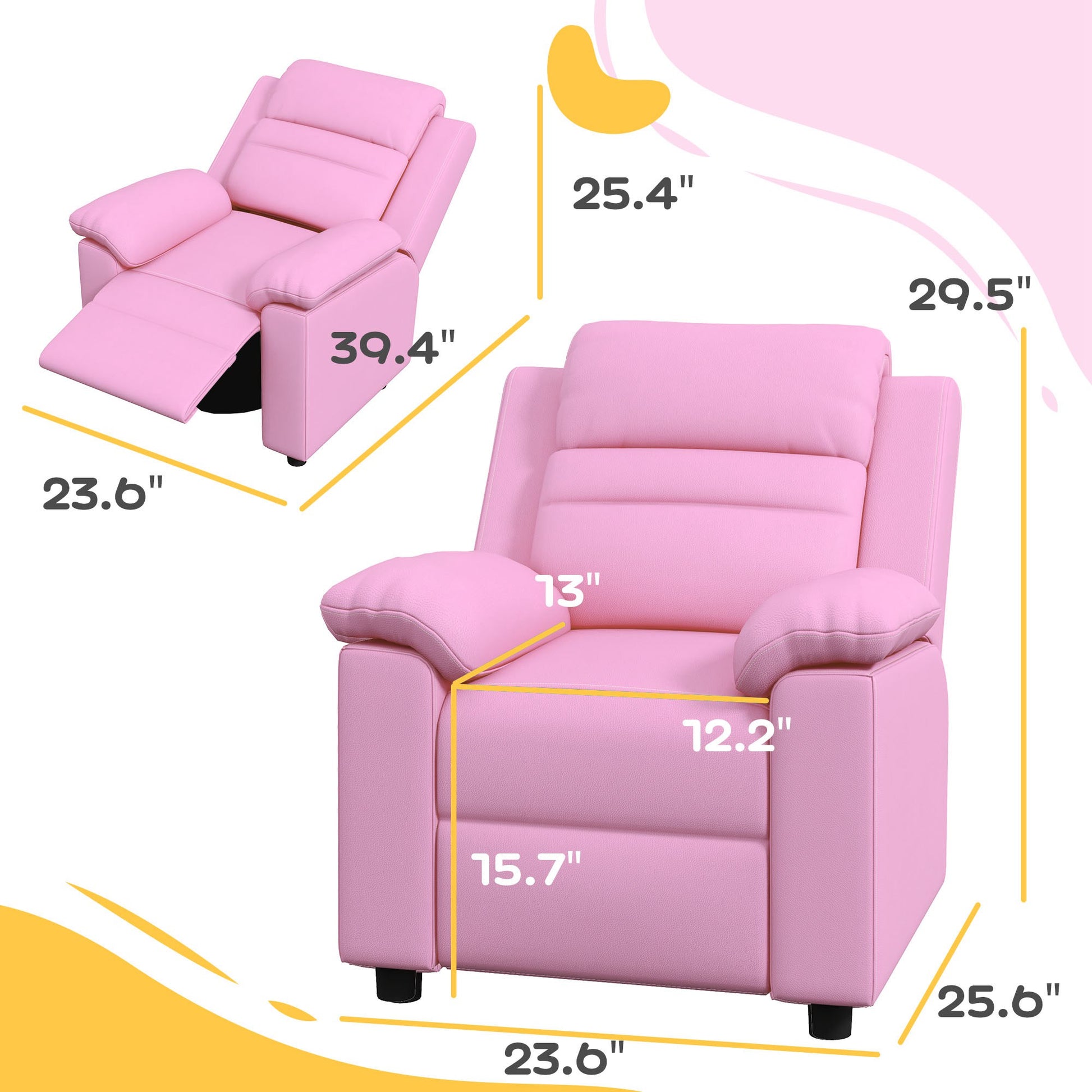 Pink upholstered recliner chair for kids showcasing comfort and design