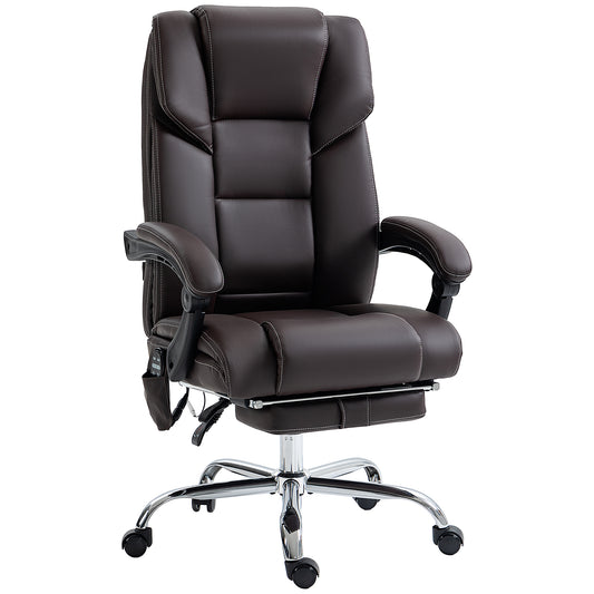 Brown executive office chair with padded faux leather adjustable footrest and chrome base