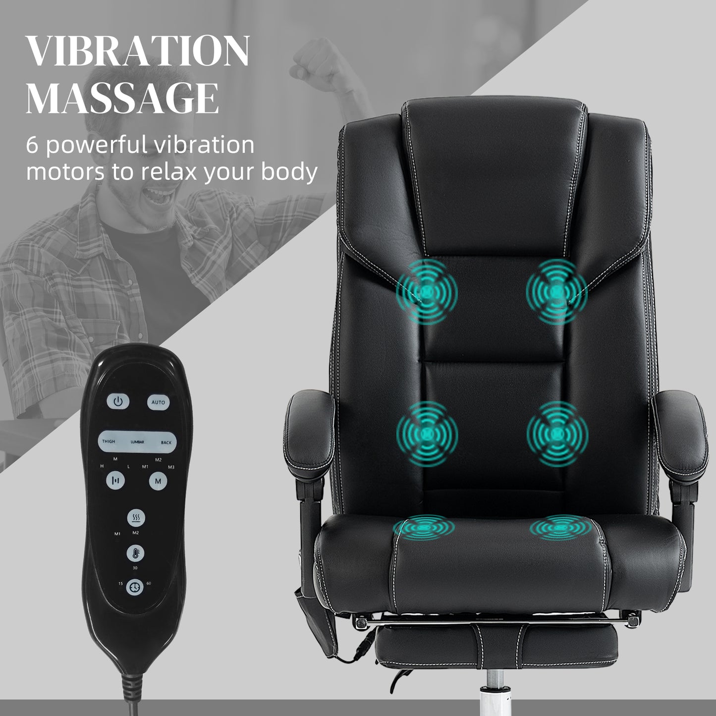 Black leather office chair with  vibration motors for massage