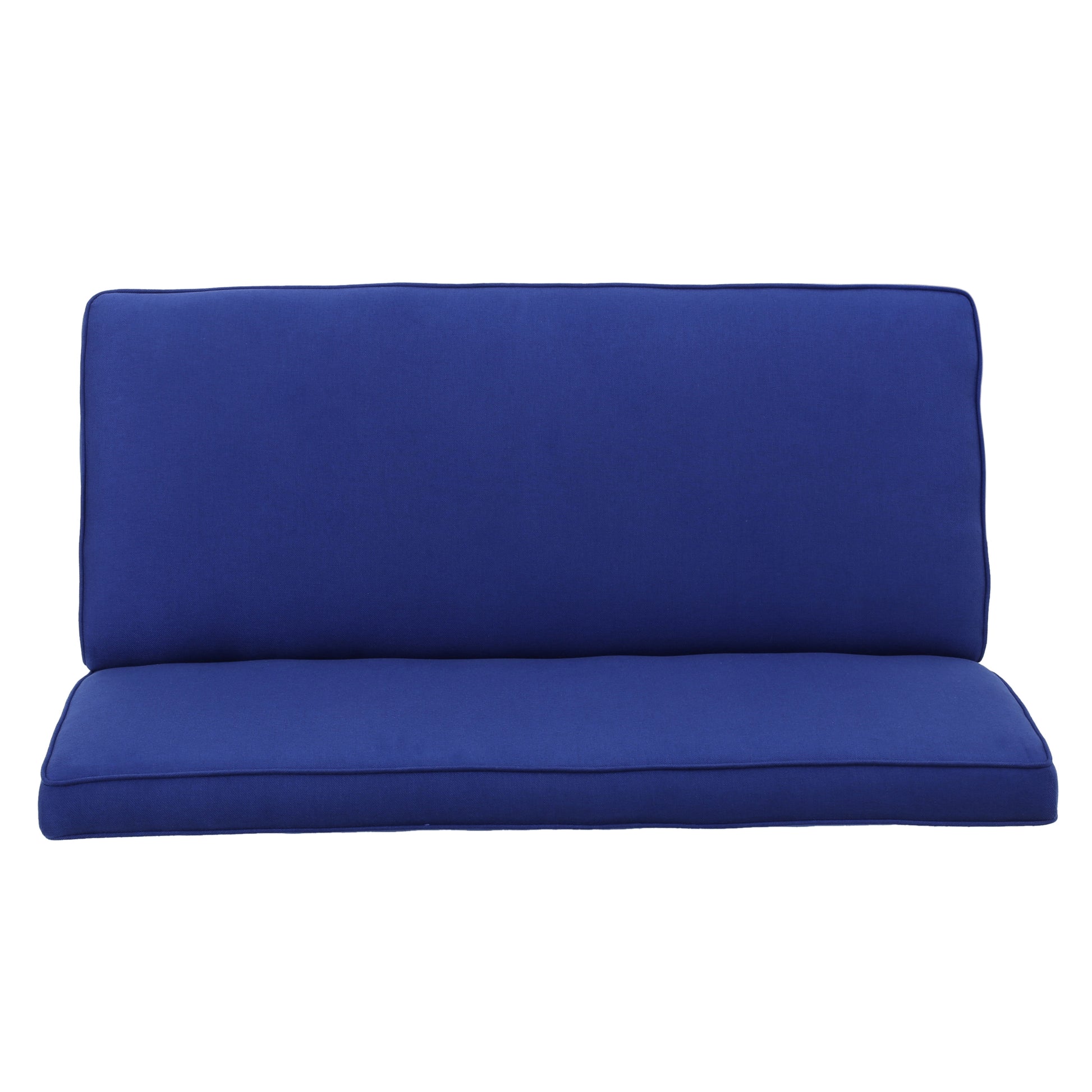 Deep blue outdoor sofa cushion set with piping detail for comfort