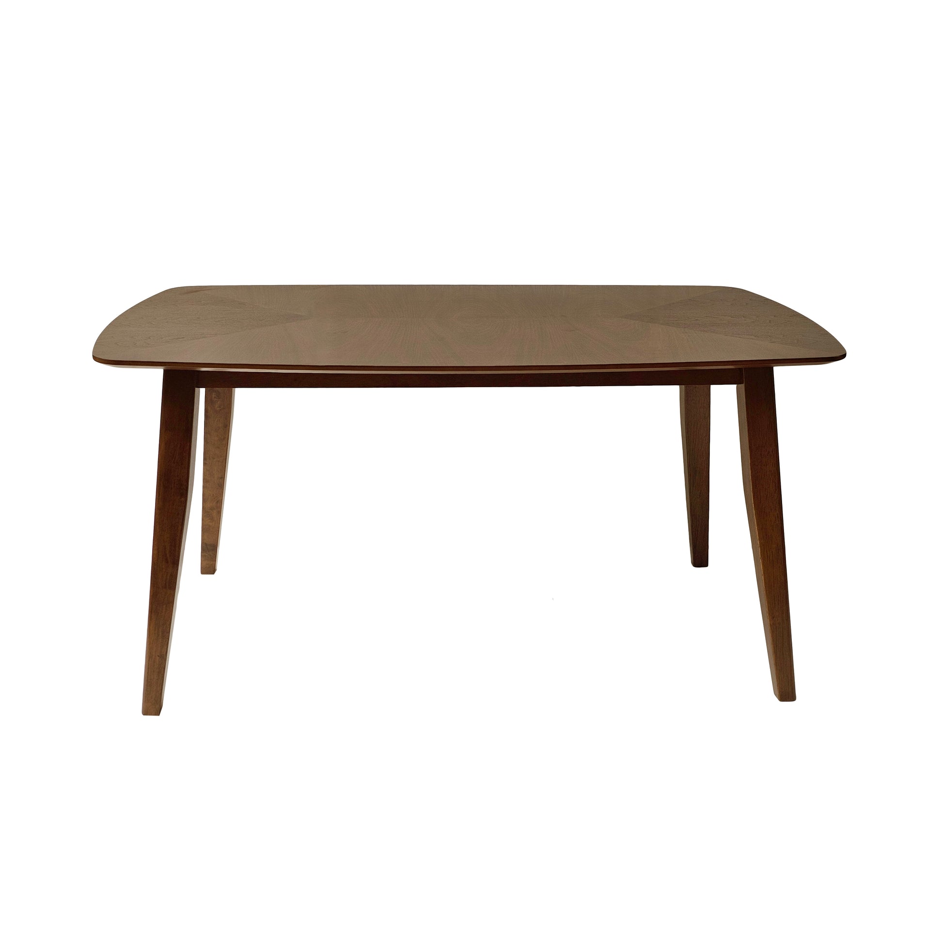 Midcentury modern dining table with dark wood finish and tapered legs
