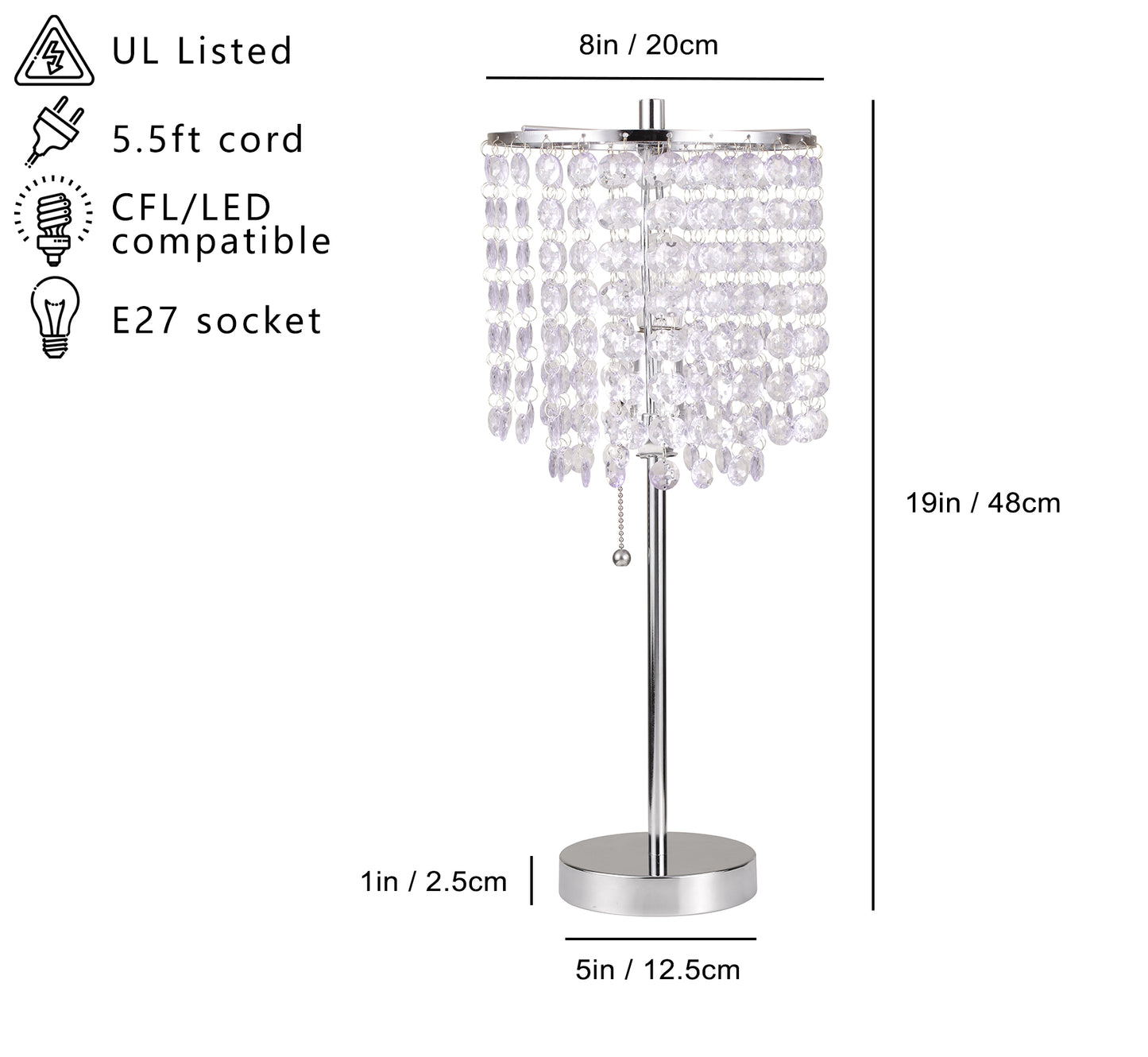 Chrome table lamp with crystal bead shade in diameter