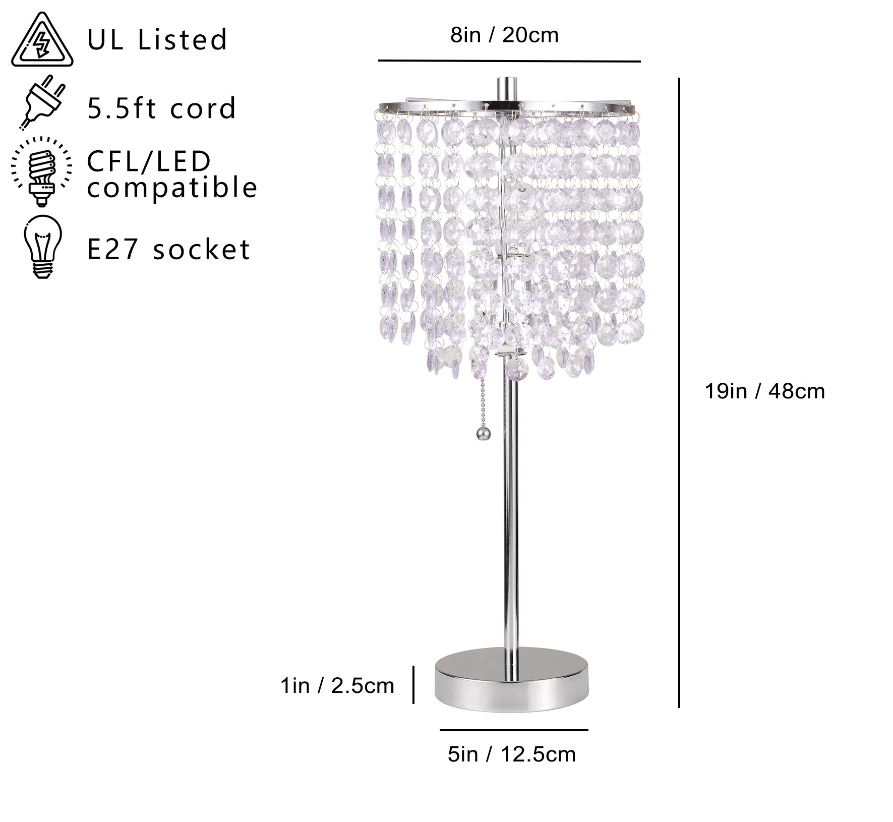 Chrome table lamp with crystal bead shade in diameter