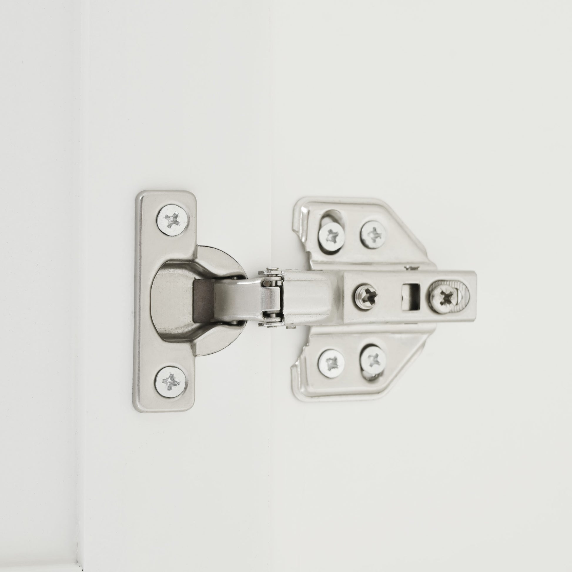 Silver metal cabinet hinge with adjustable screws