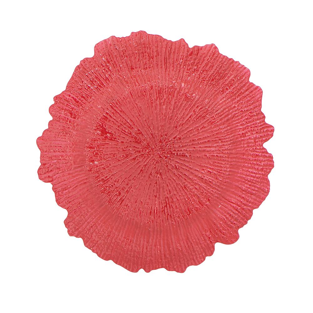 Textured red coralinspired charger plate with ruffled edge