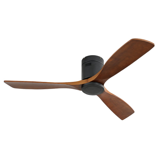 Modern black and wood ceiling fan with three curved blades