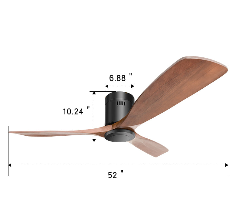 Modern inch ceiling fan with three dark wood blades and black motor housing