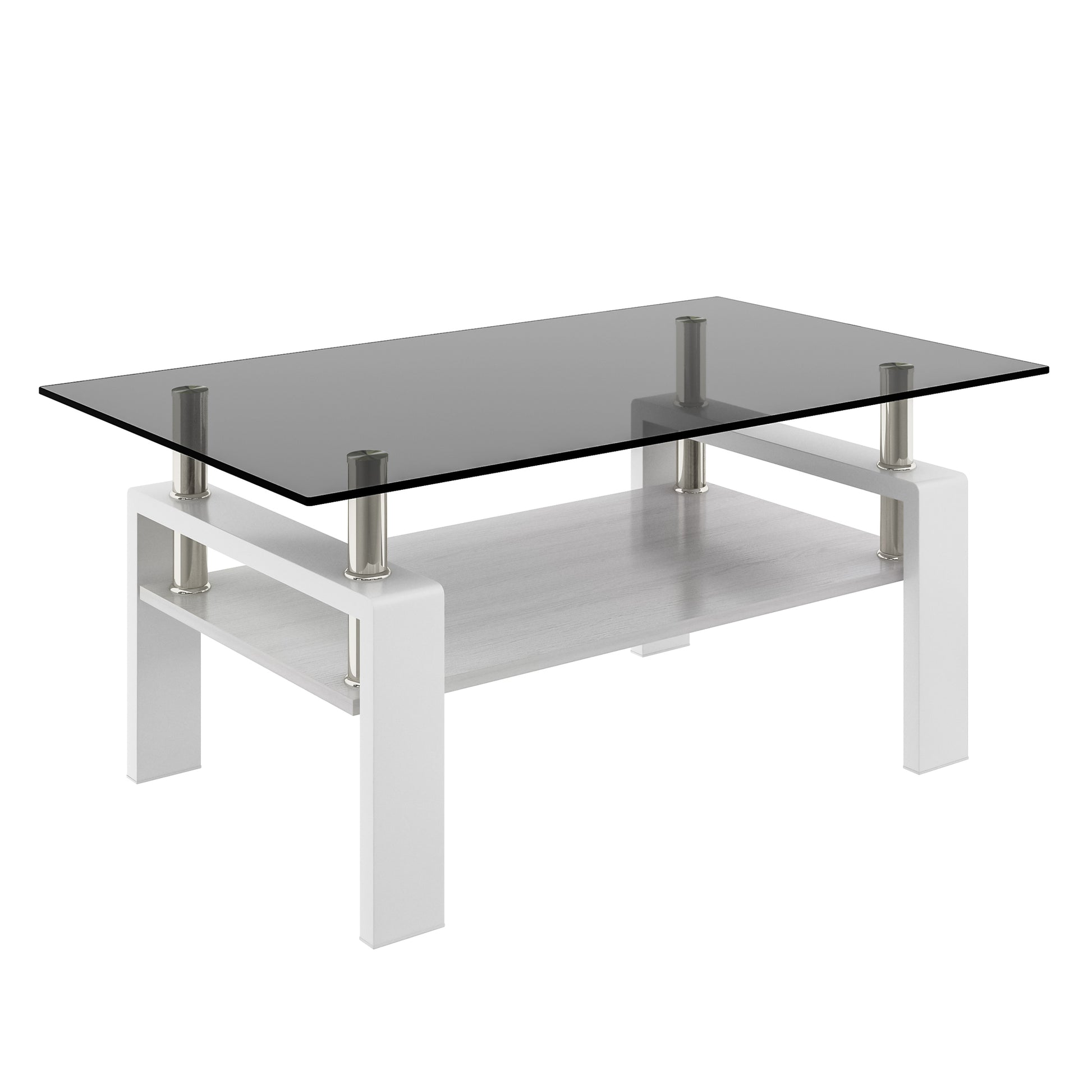 Modern coffee table with smoked glass top and white wood base