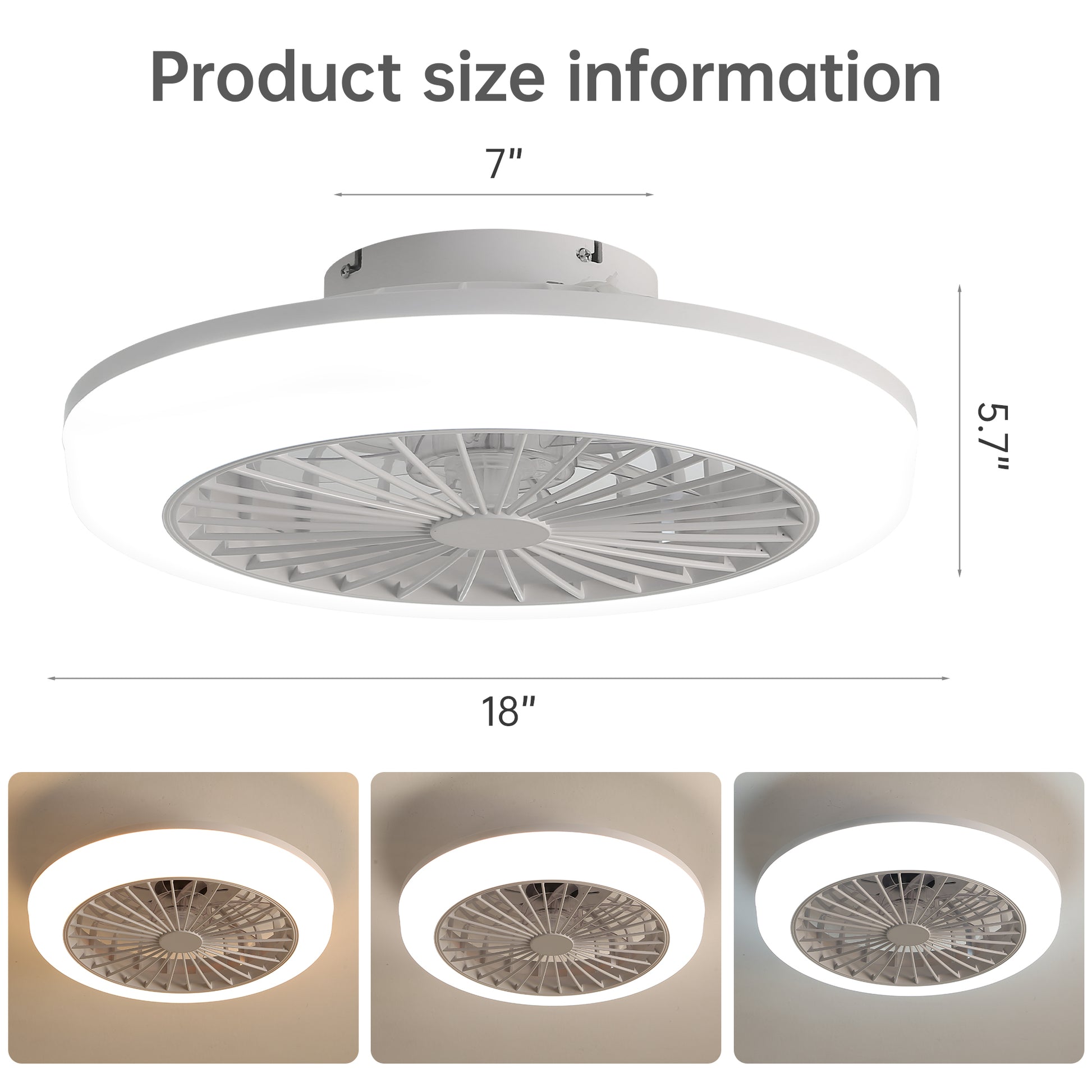 White modern inch ceiling fan with integrated LED light  inch height