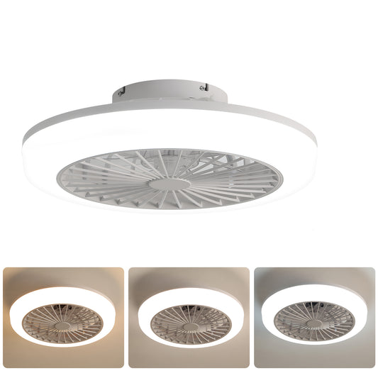 Modern white flush mount ceiling fan with integrated LED light ideal for bedrooms