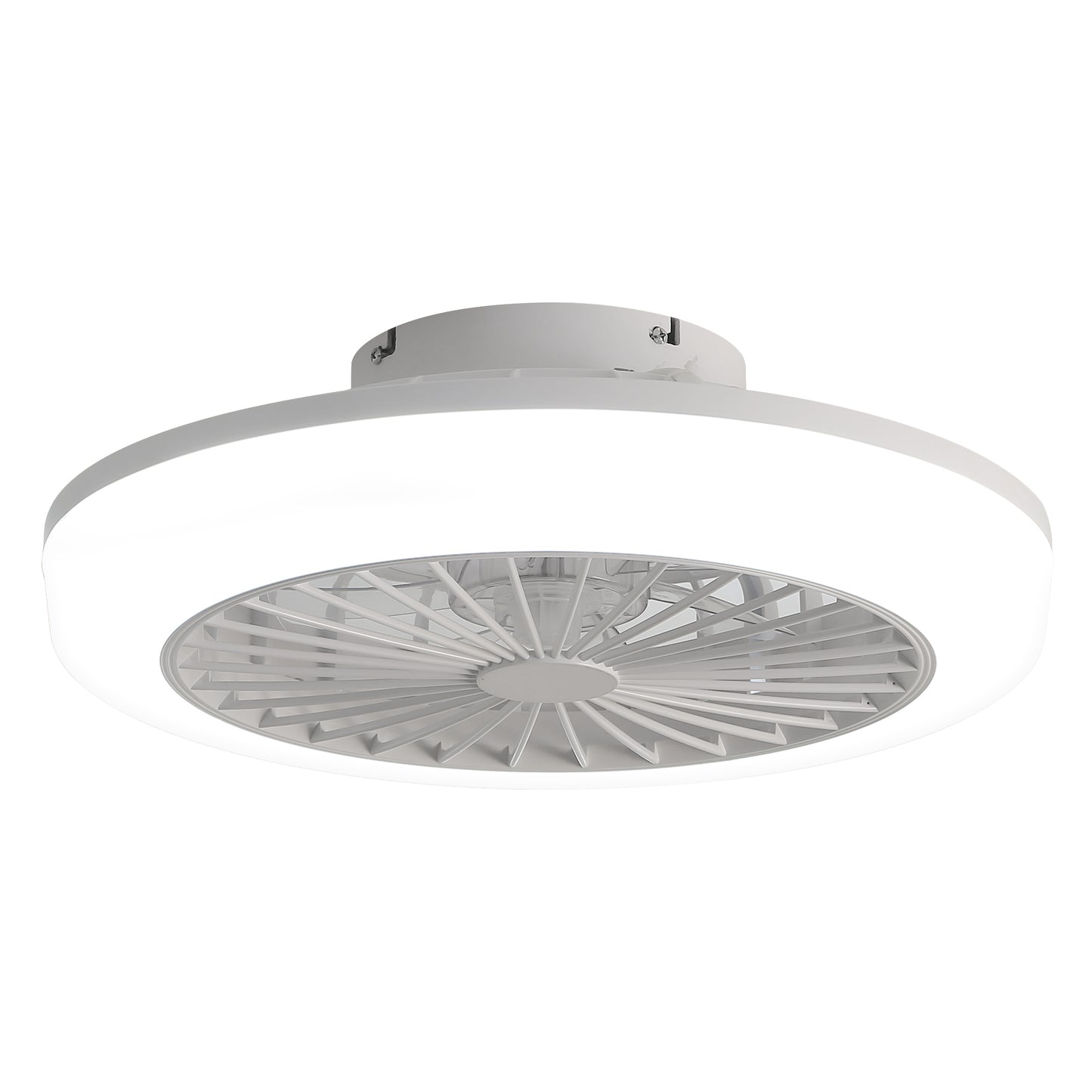 Modern flush mount ceiling fan with integrated LED light white finish