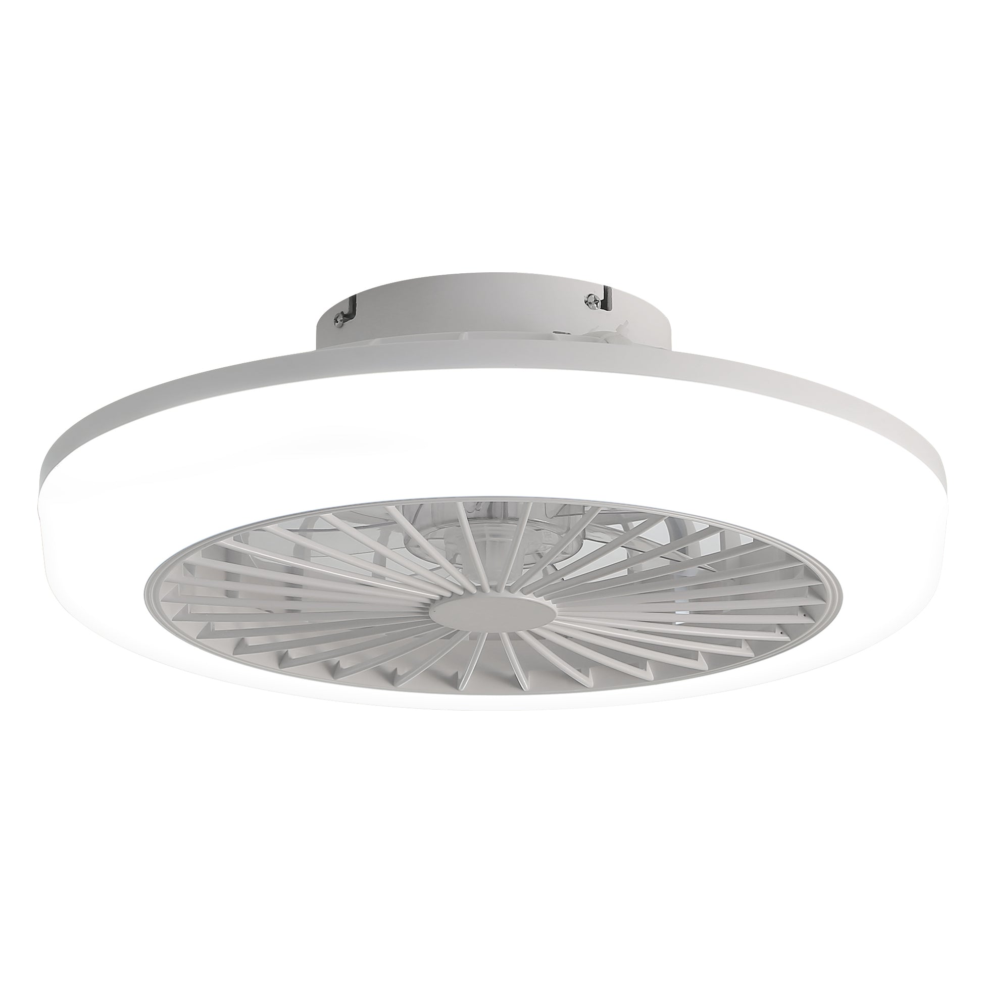Modern flush mount ceiling fan with integrated LED light white finish