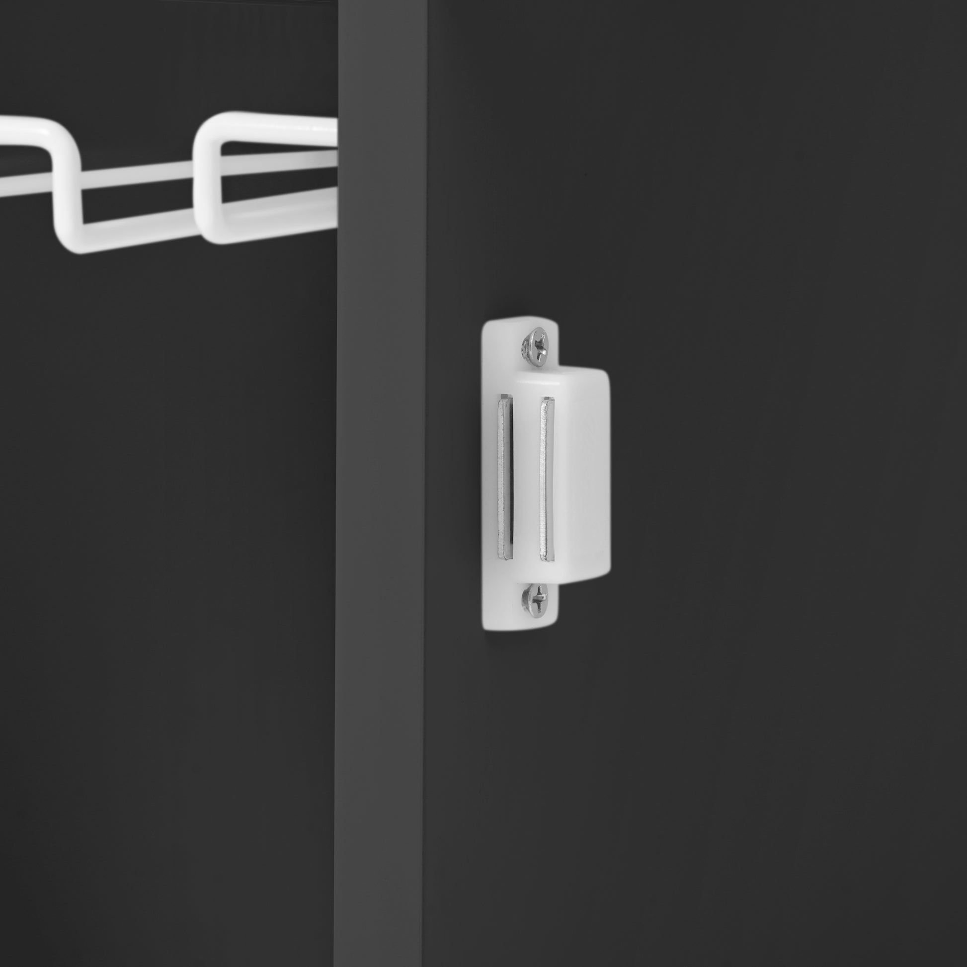 White wire shelf holder with black wall mount