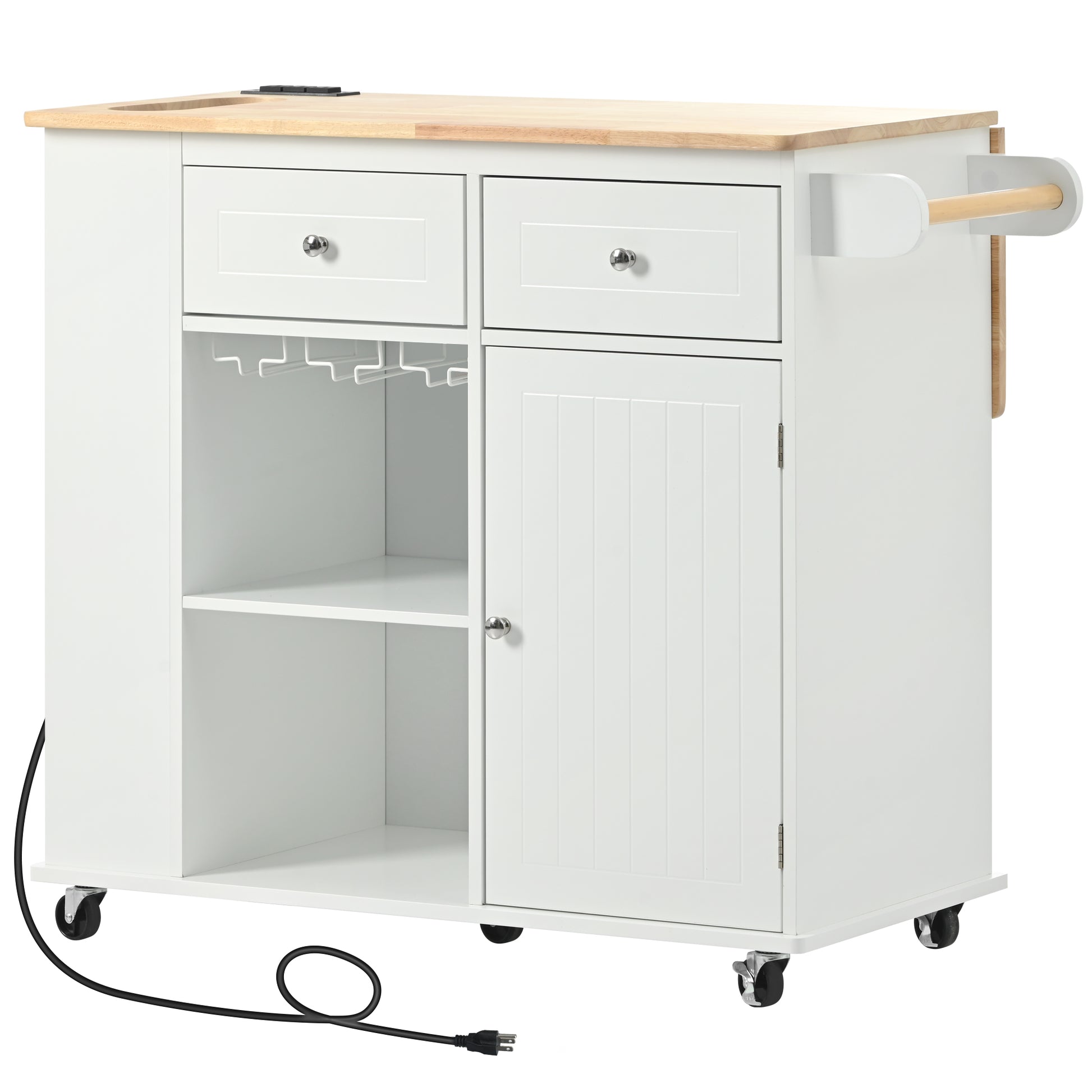 White kitchen island cart with wood top