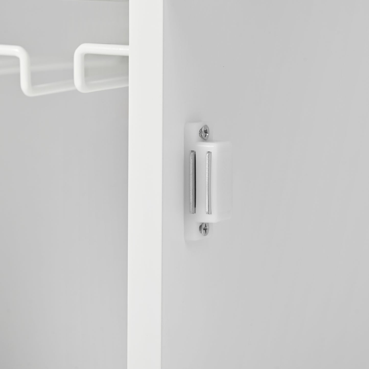 White cabinet magnetic catch with two silver screws