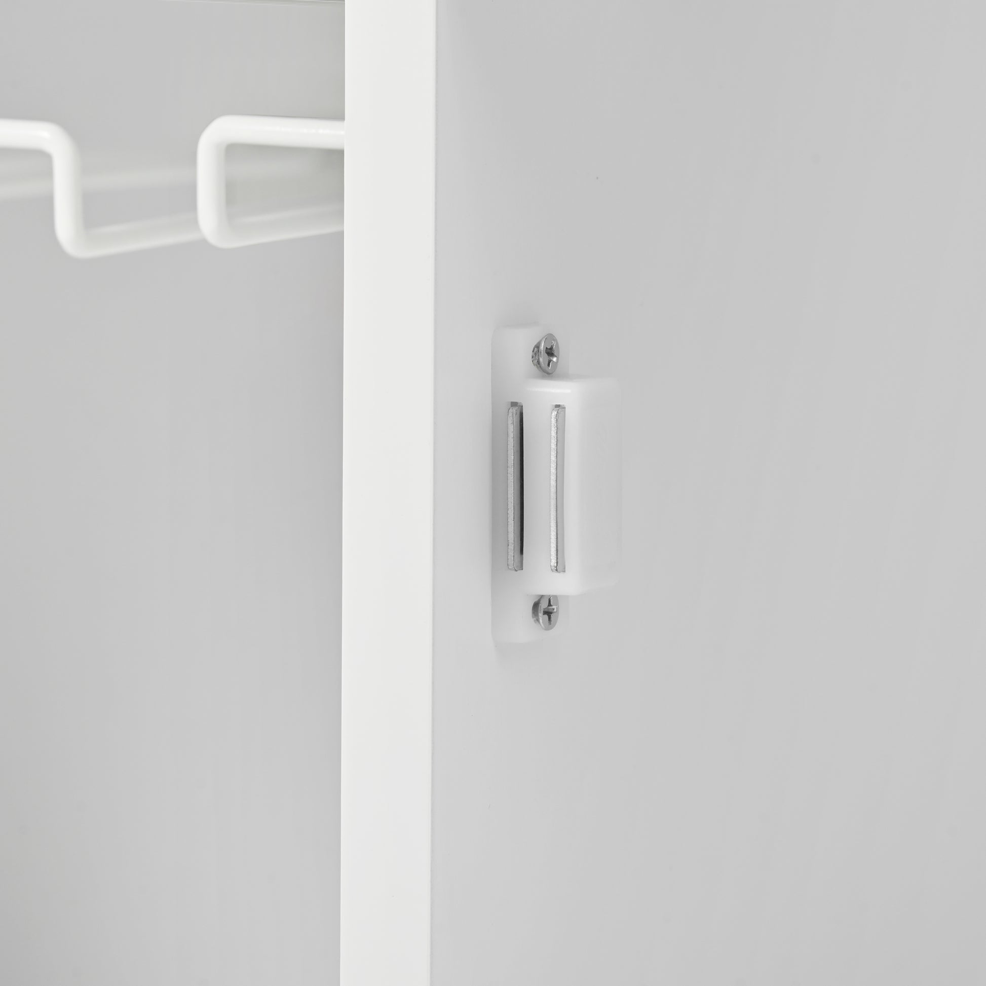 White cabinet magnetic catch with two silver screws