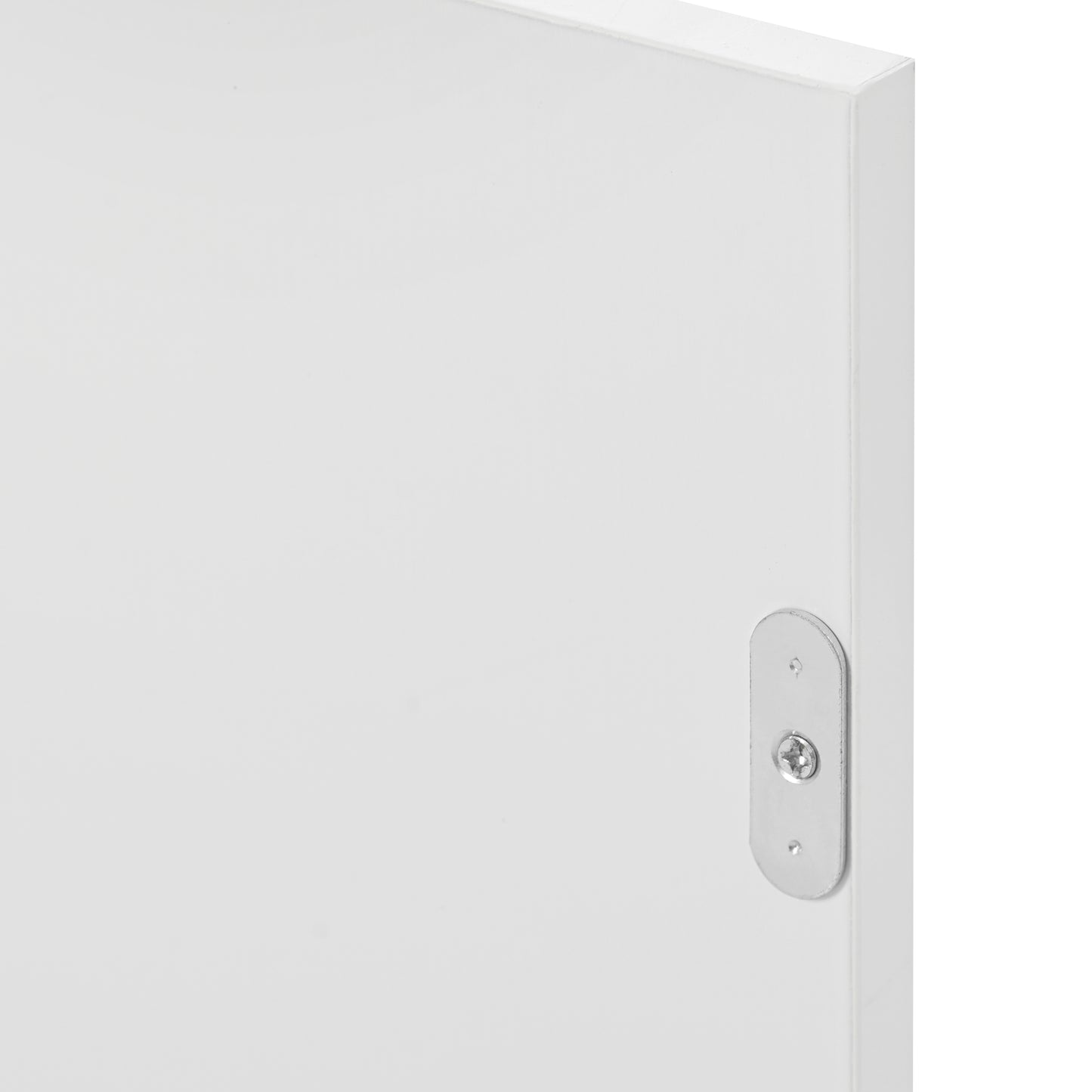 White cabinet door with brushed nickel screw mount