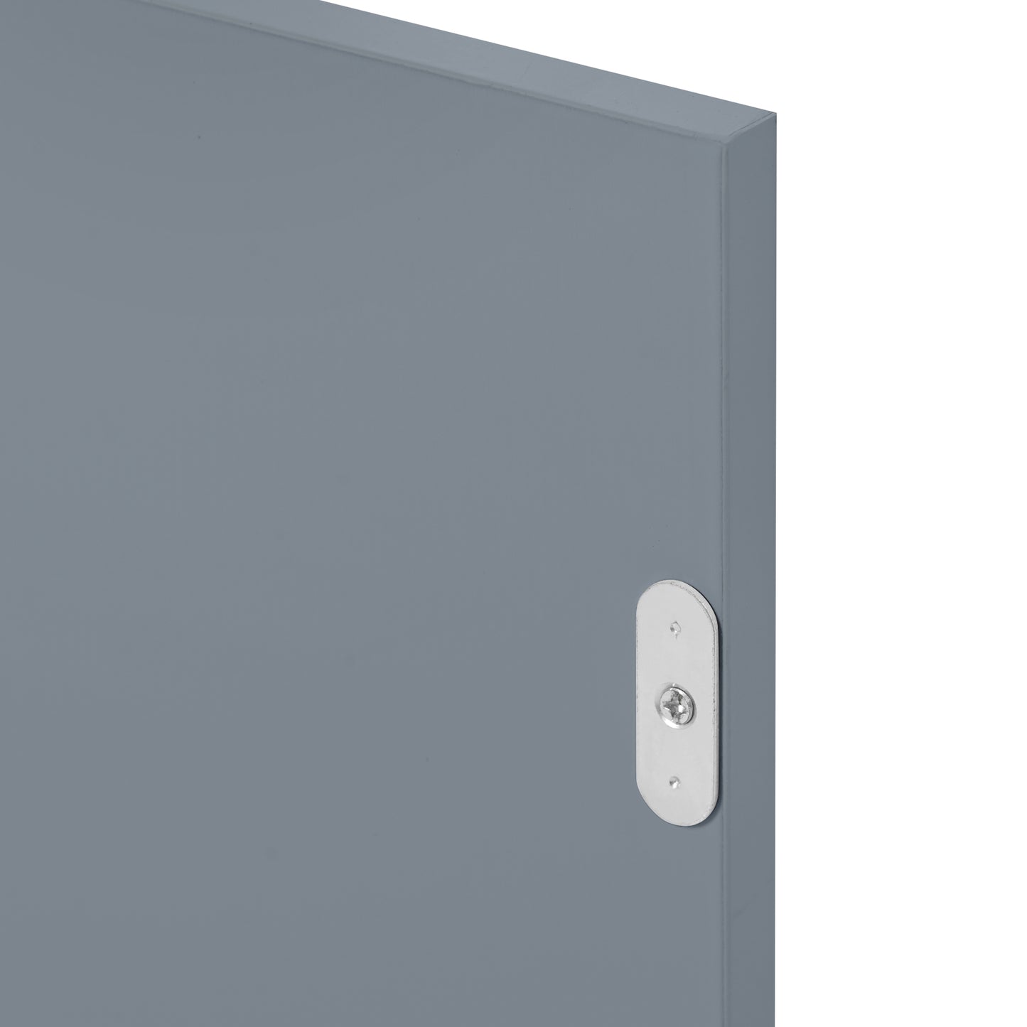 Gray cabinet door with brushed nickel handle