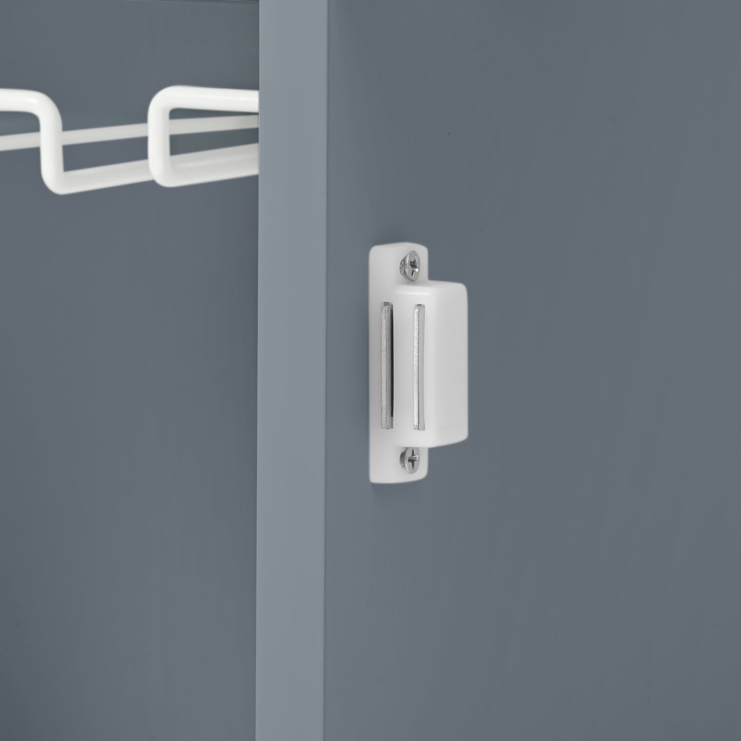 White magnetic cabinet catch with silver screws