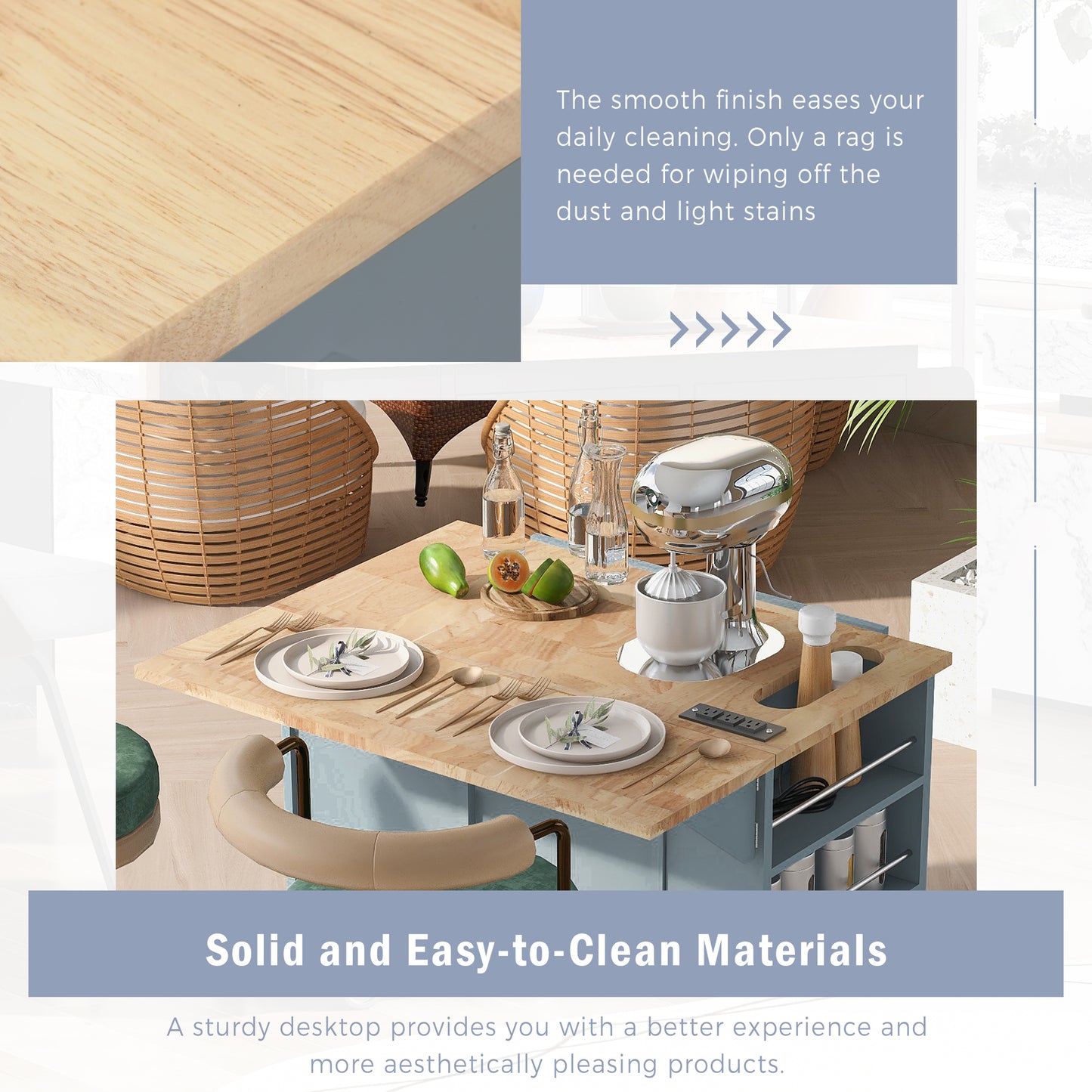 Light wood grain kitchen island countertop