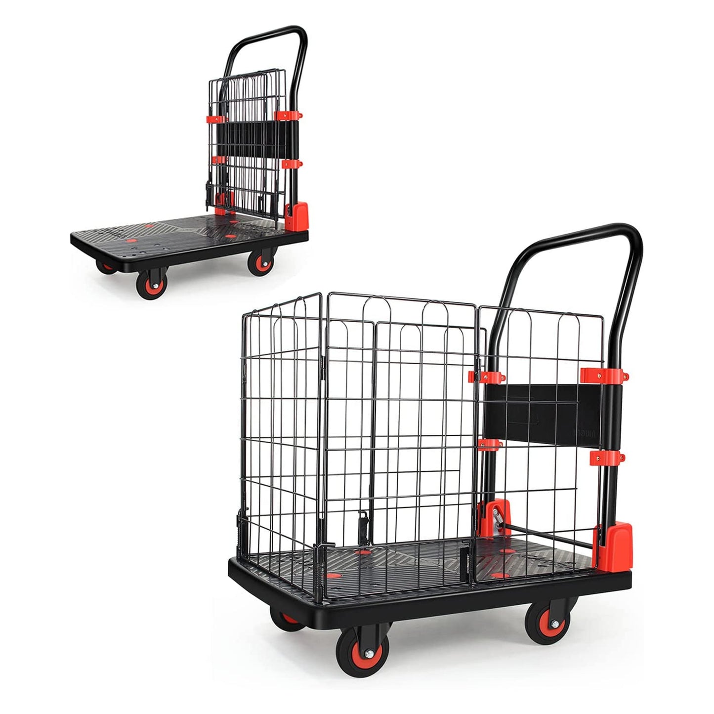 Black folding dolly with cage ideal for moving heavy items