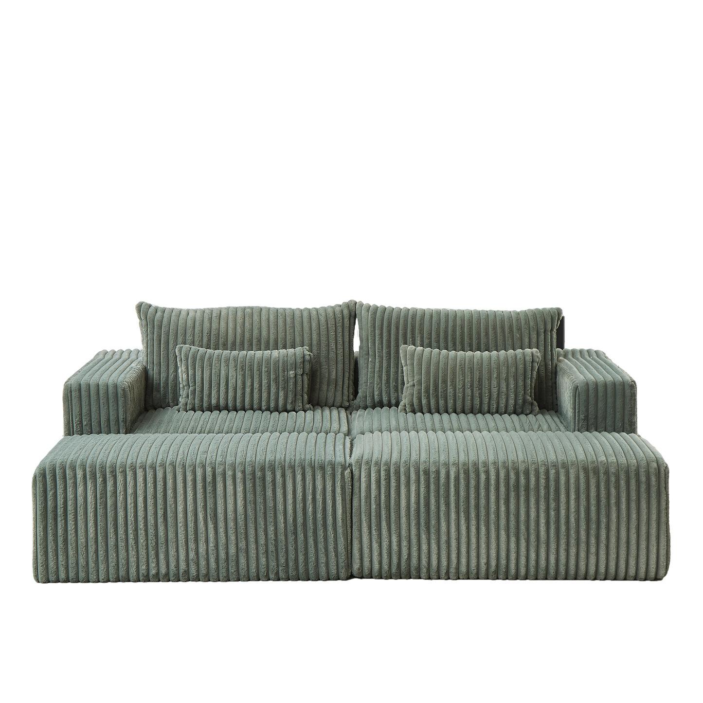 Sage green corduroy sectional sofa with plush cushions for modern living room comfort