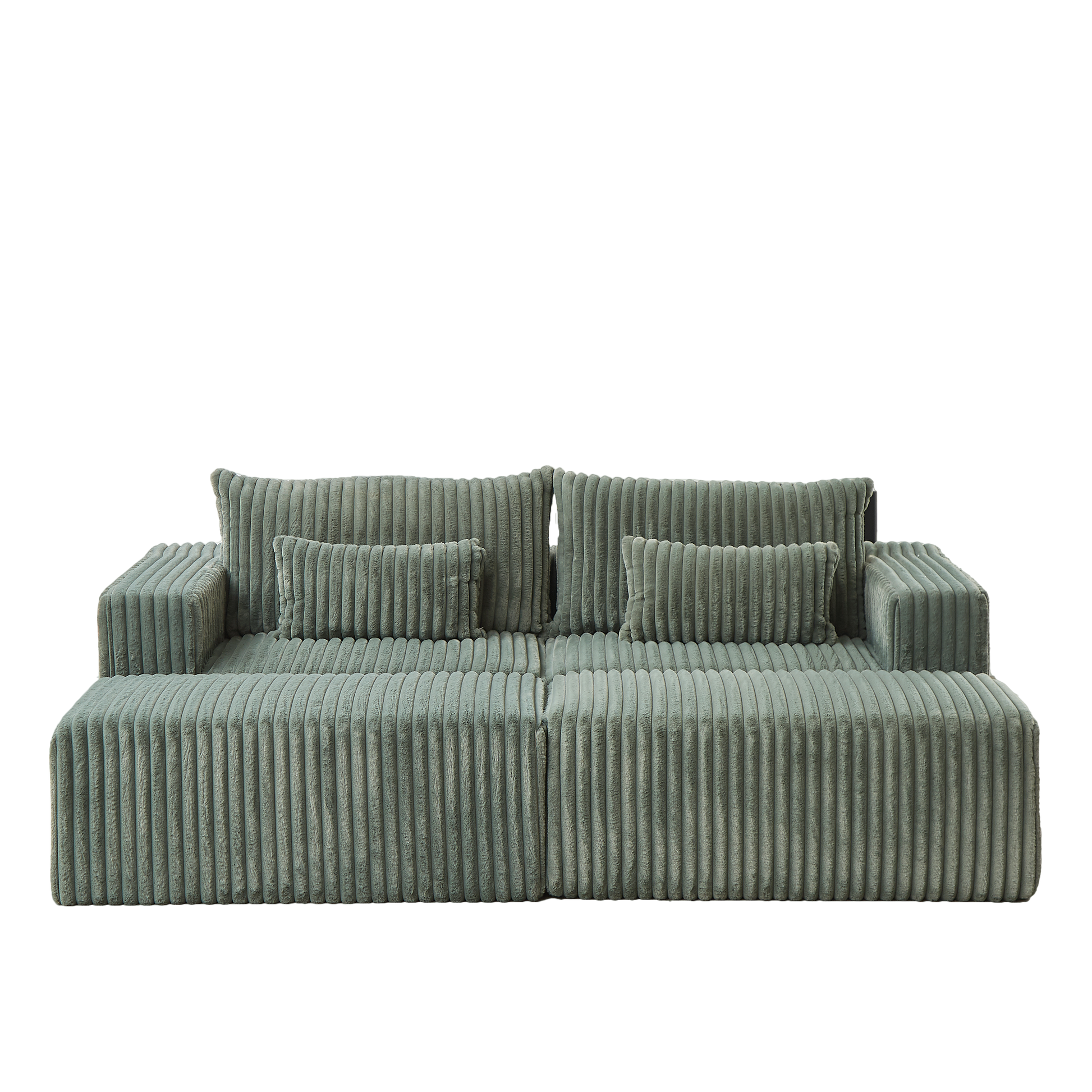 Sage green corduroy sectional sofa with plush cushions for modern living room comfort